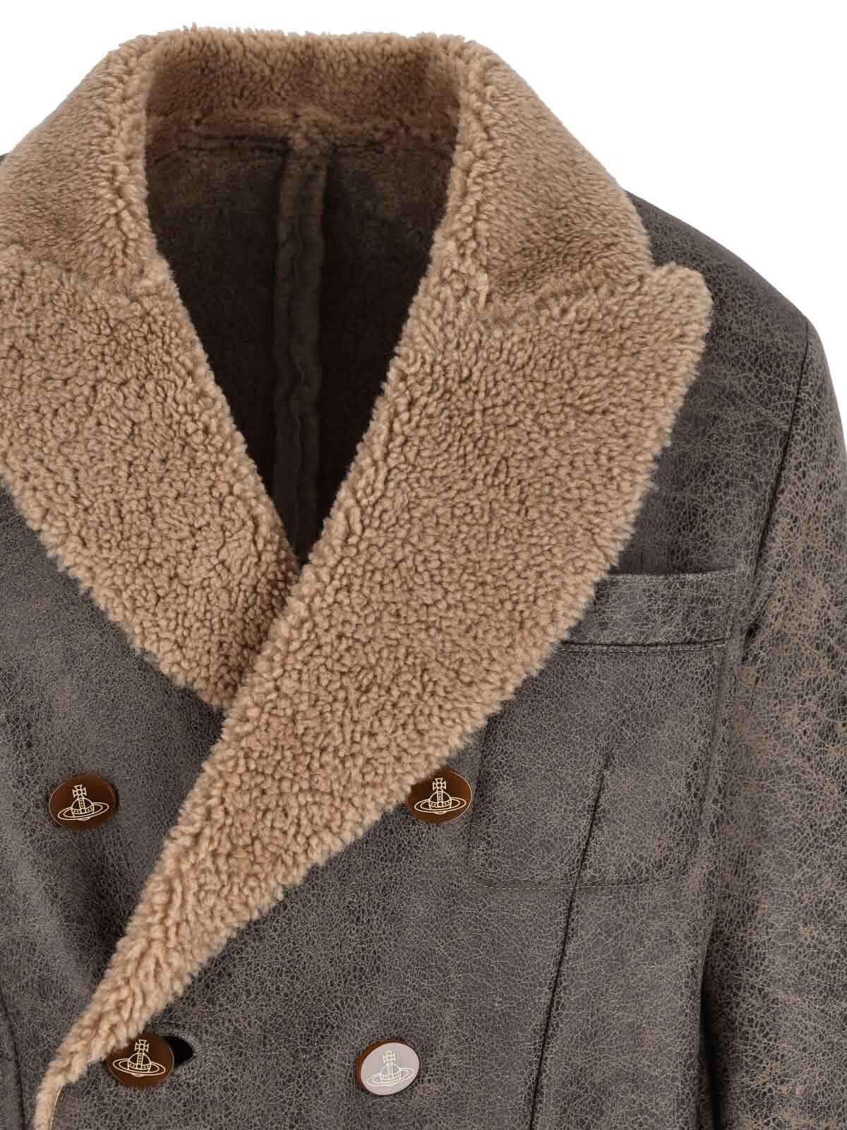 DOUBLE-BREASTED SHEARLING AND LAMB LEATHER COAT - 3