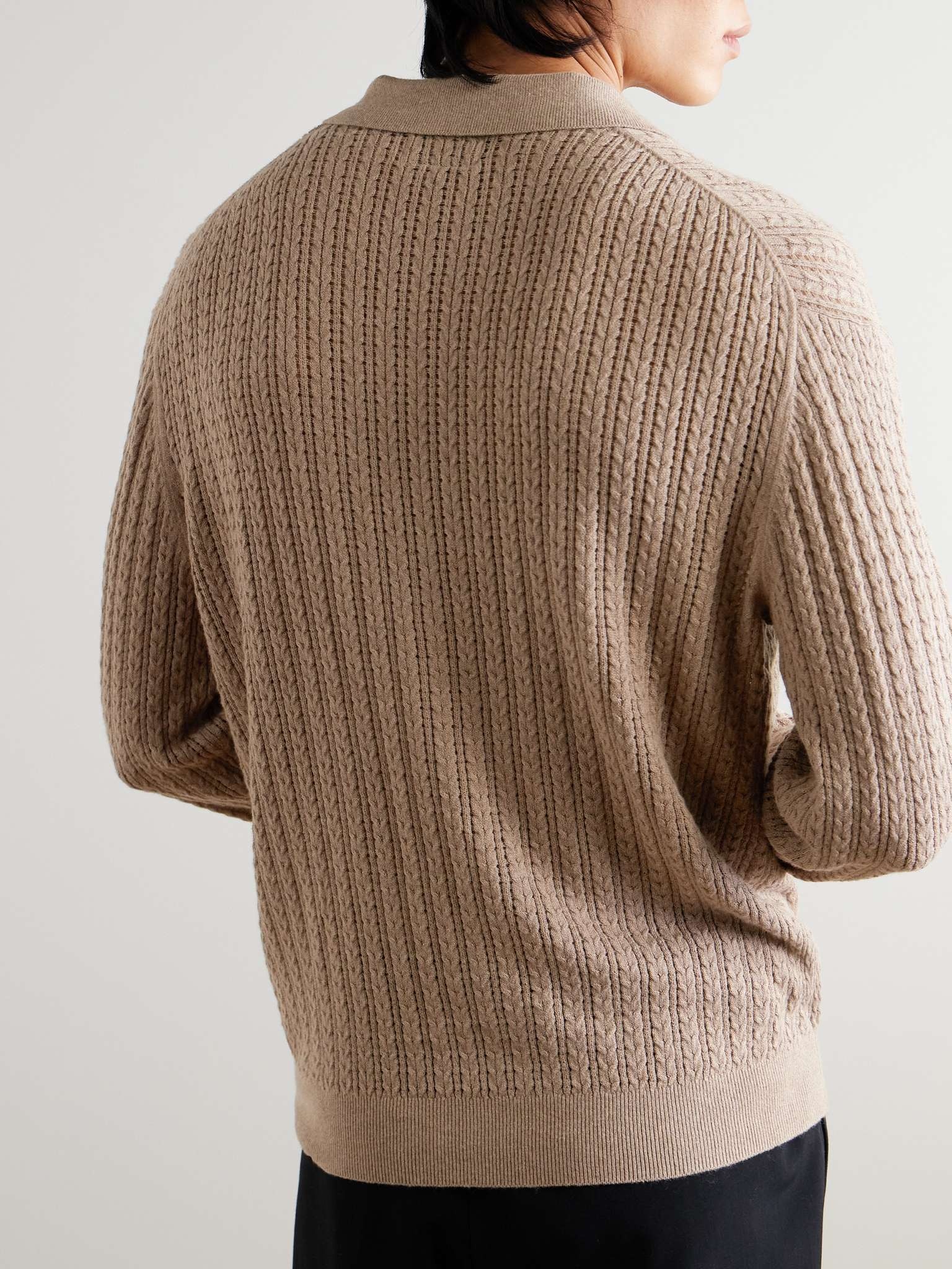 Cable-Knit Cotton, Cashmere and Wool-Blend Polo Shirt - 3