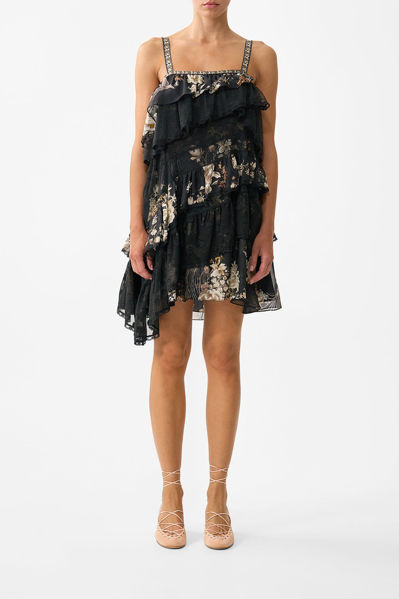 CAMILLA ASYMMETRIC SPLICED LACE MINI DRESS outlook