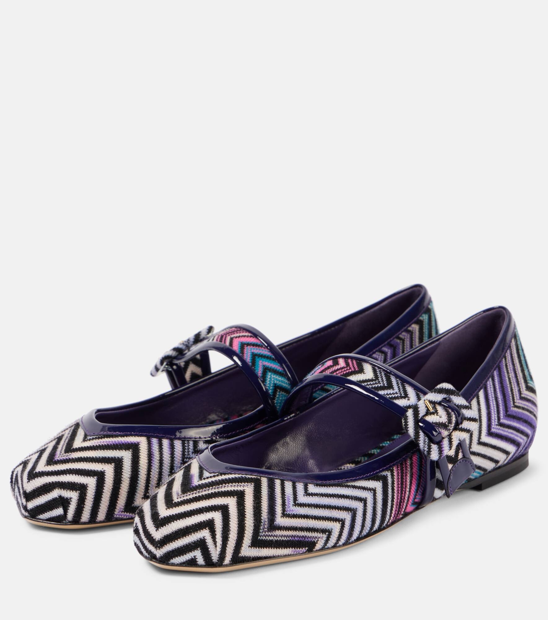 Zigzag leather-trimmed Mary Jane flats - 4