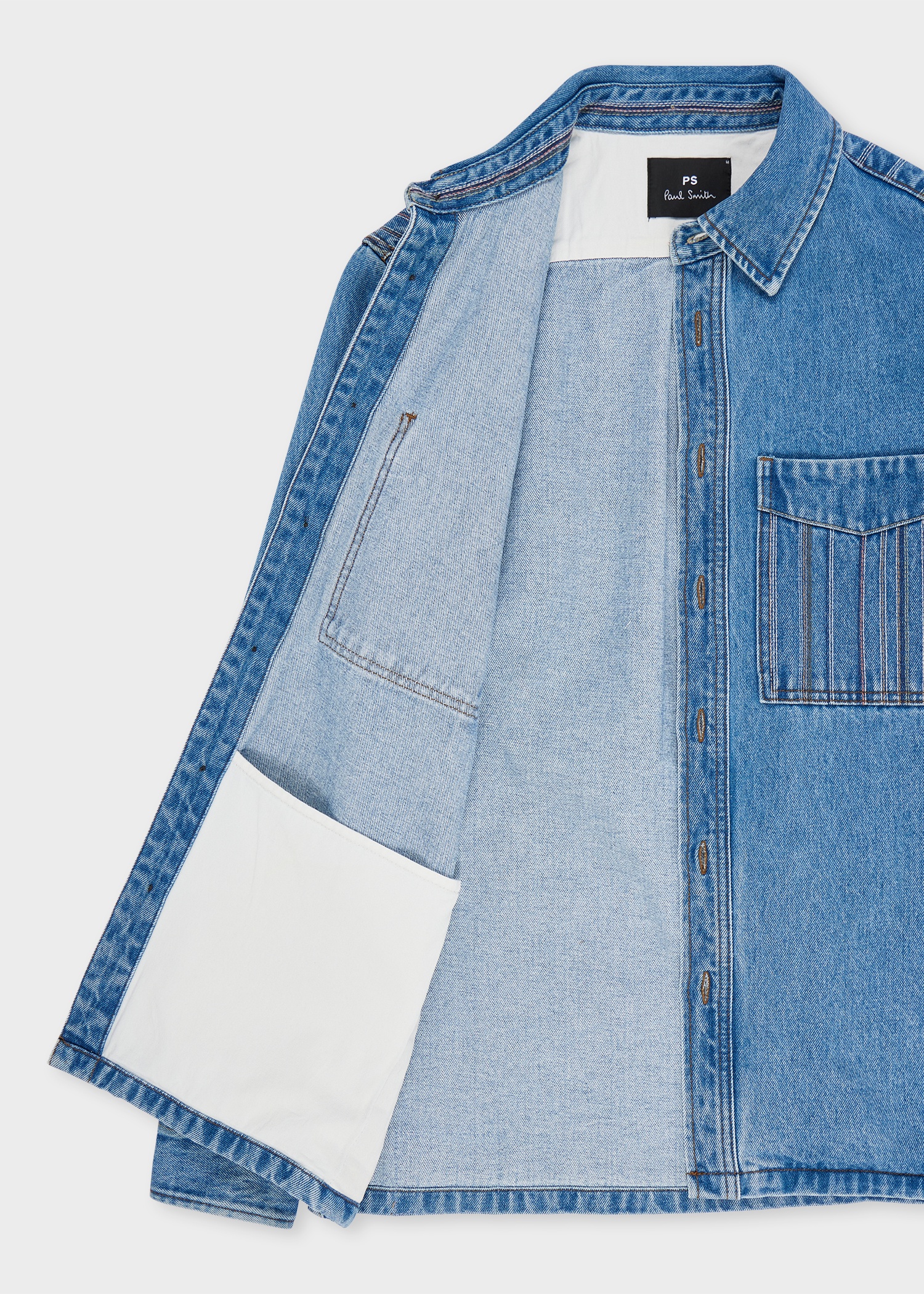 Light-Wash Denim Embroidered-Stripe Shirt Jacket - 6