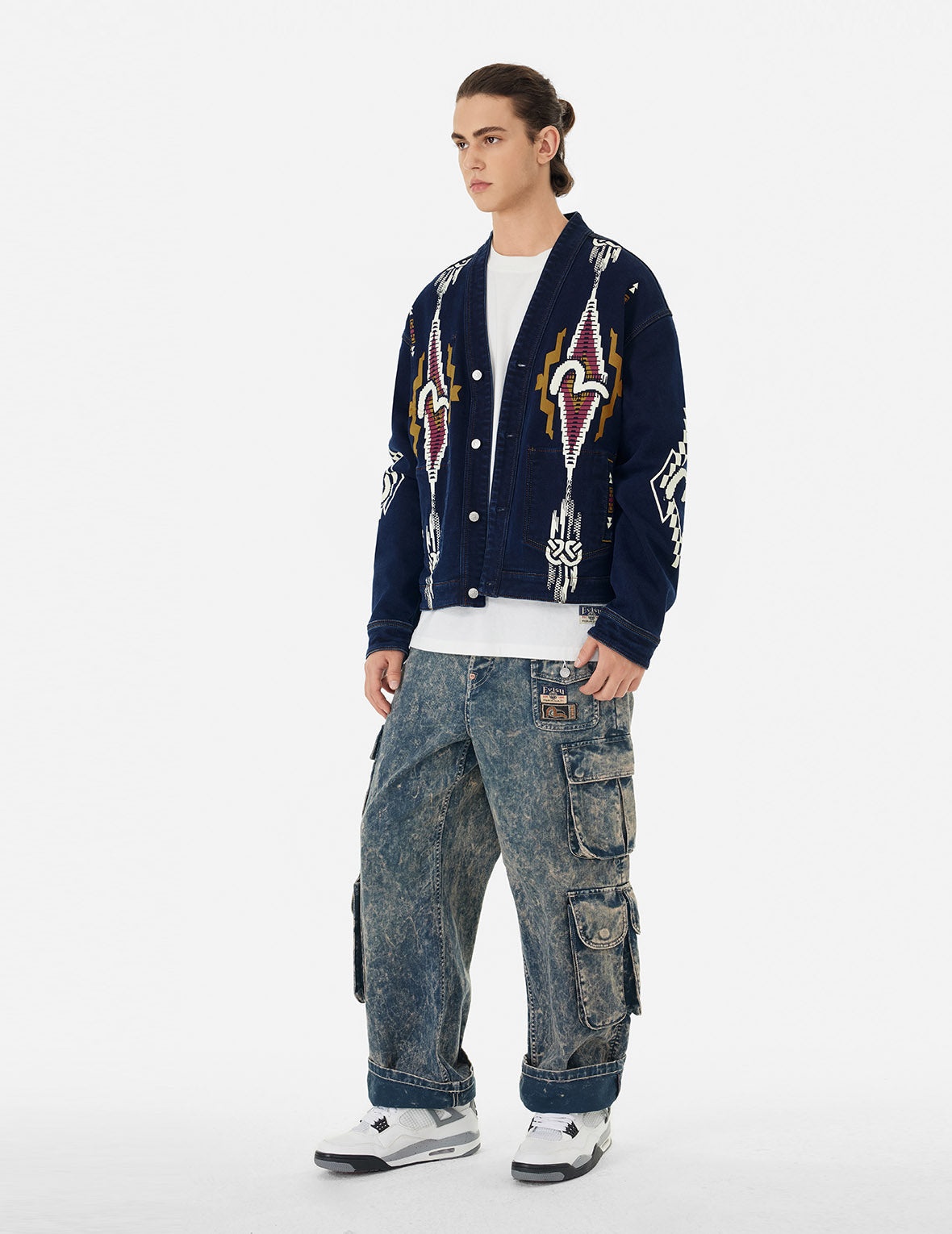Chimayo Tapestry and Seagull Print Reversible Boxy Denim Jacket - 16