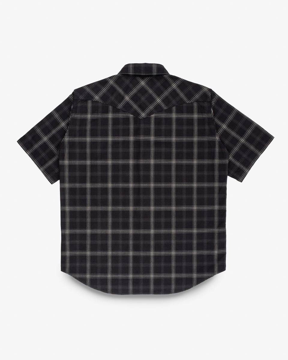5OZ SELVEDGE SHORT SLEEVED MADRAS CHECK WESTERN SHIRT - BLACK - 5