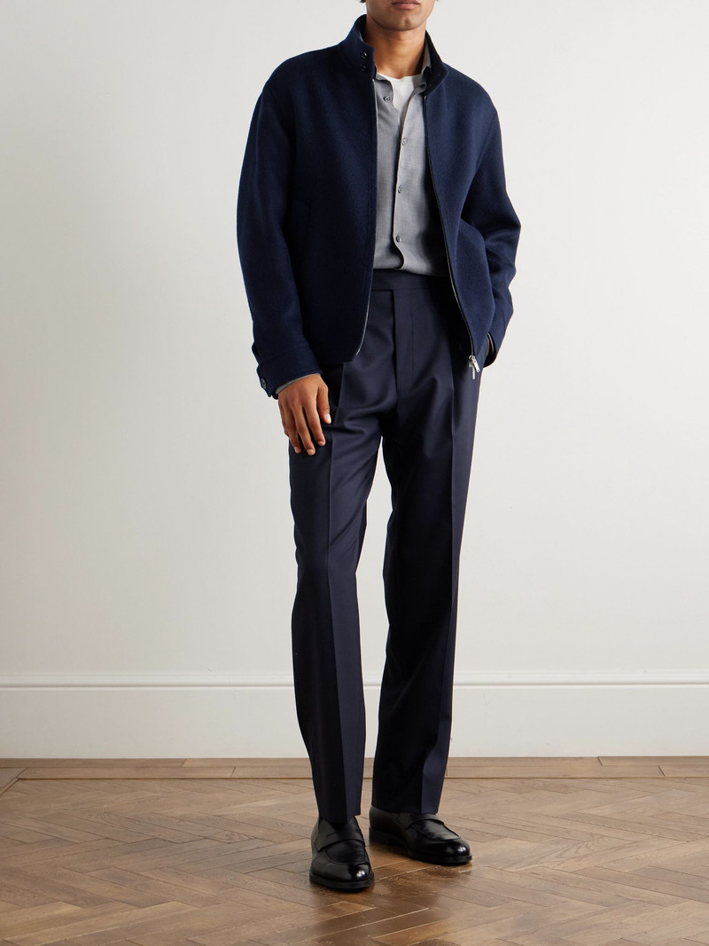 LARDINI Brushed Wool and Cashmere-Blend Bomber Jacket Navy outlook