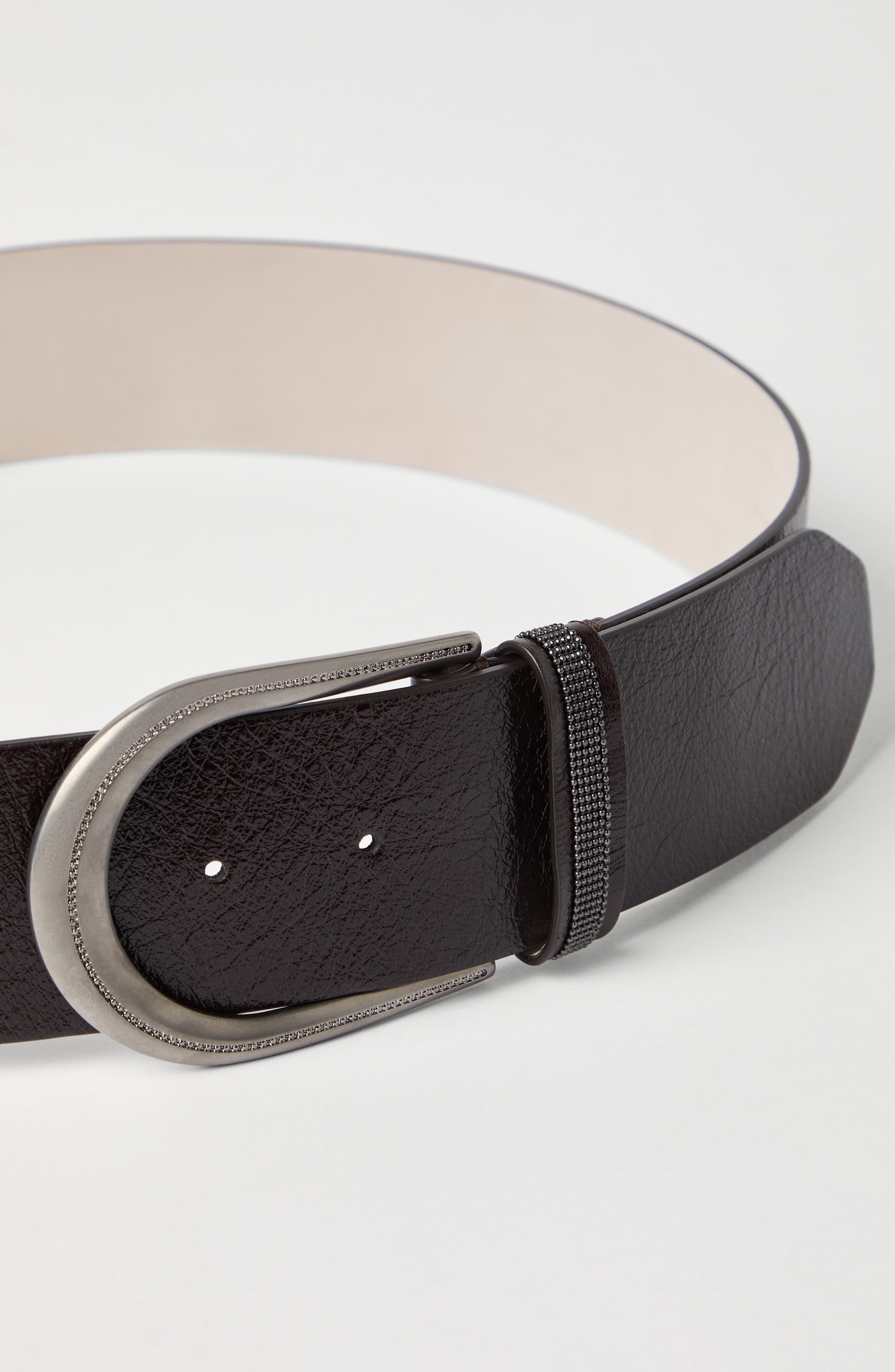 Brunello Cucinelli Glossy calfskin belt in Black at Nordstrom - 3