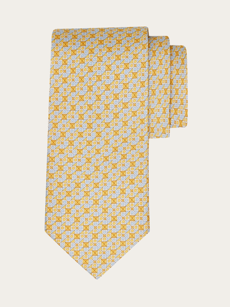 Gancini square print silk tie 1