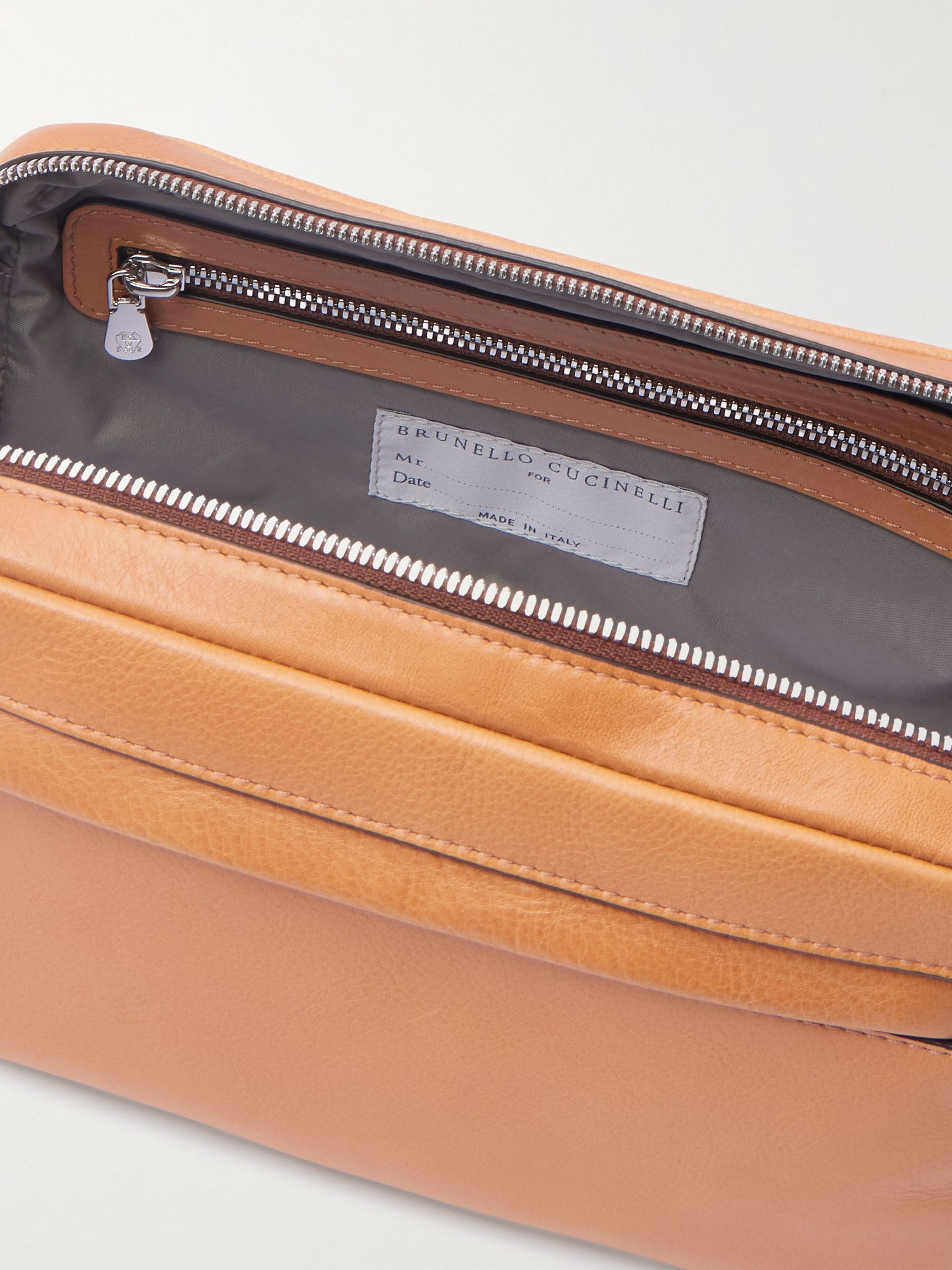 Textured-Leather Wash Bag Brown - 4