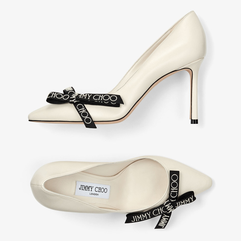 Romy 85 Latte Nappa Leather Pumps with Jimmy Choo Bow 5