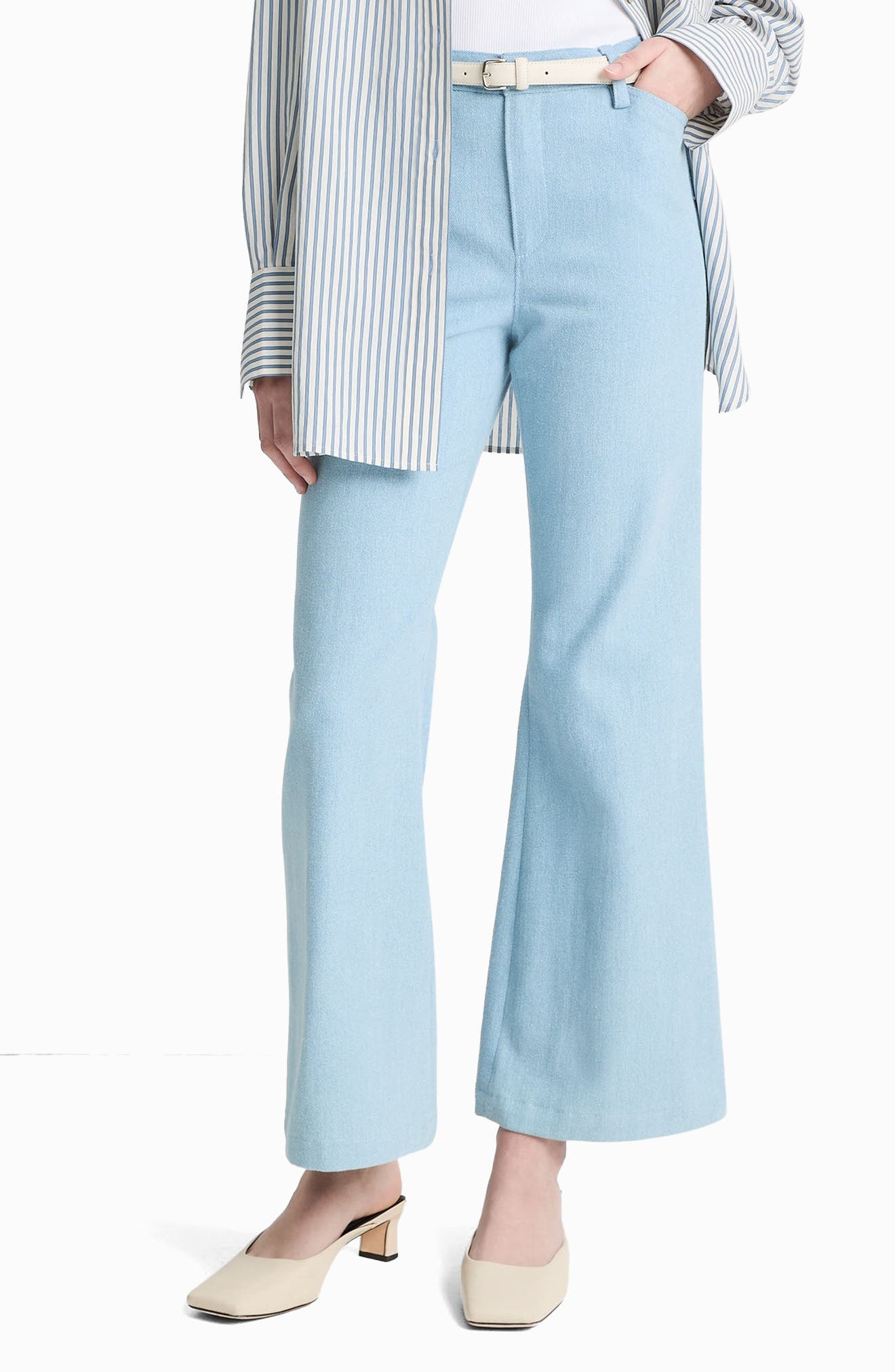 Vince Textured Cotton Flare Pants in Pale Indigo at Nordstrom - 1