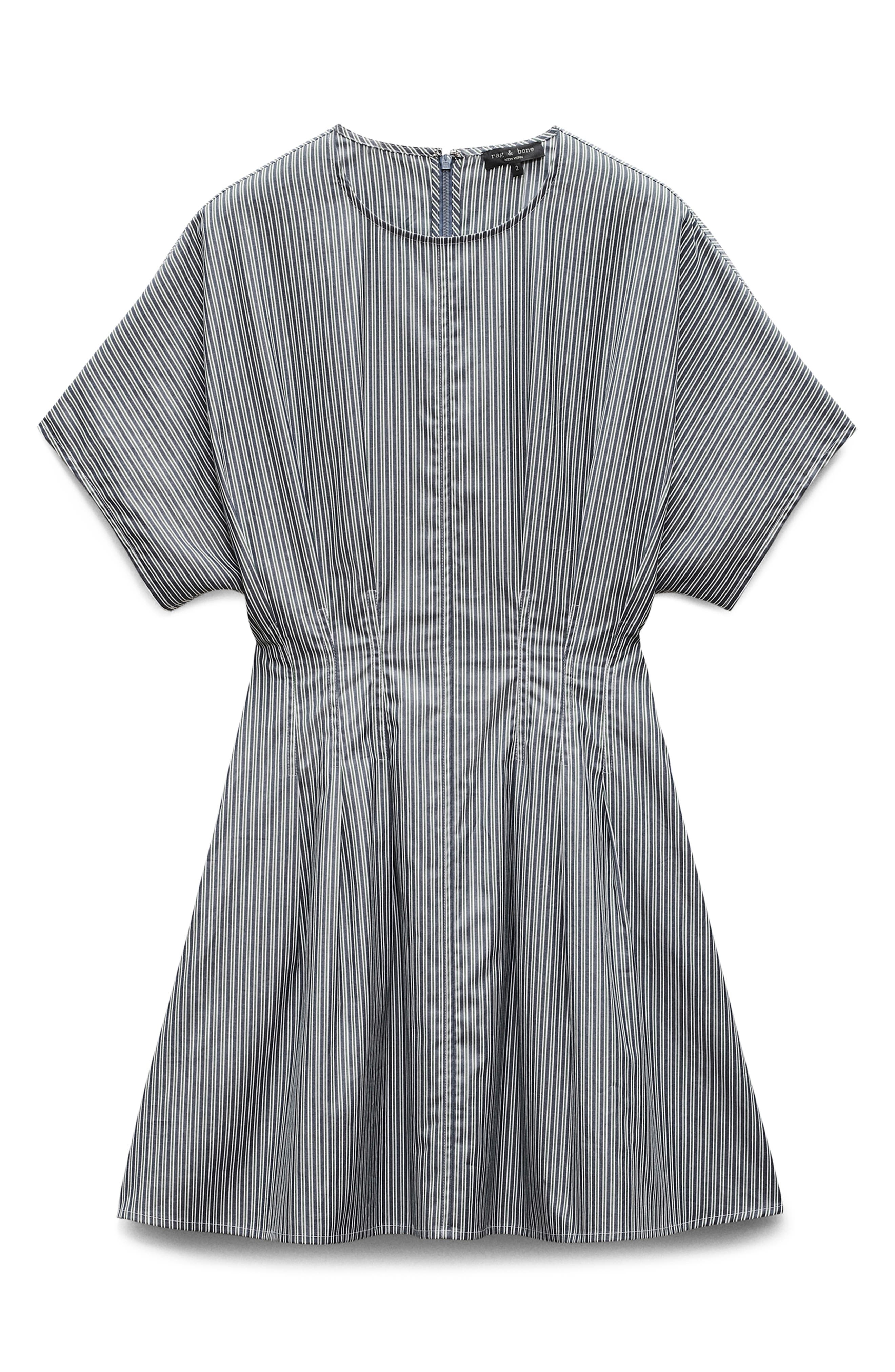 rag & bone Maddie Stripe Pleated Cotton Poplin Dress in Black Stripe at Nordstrom - 4