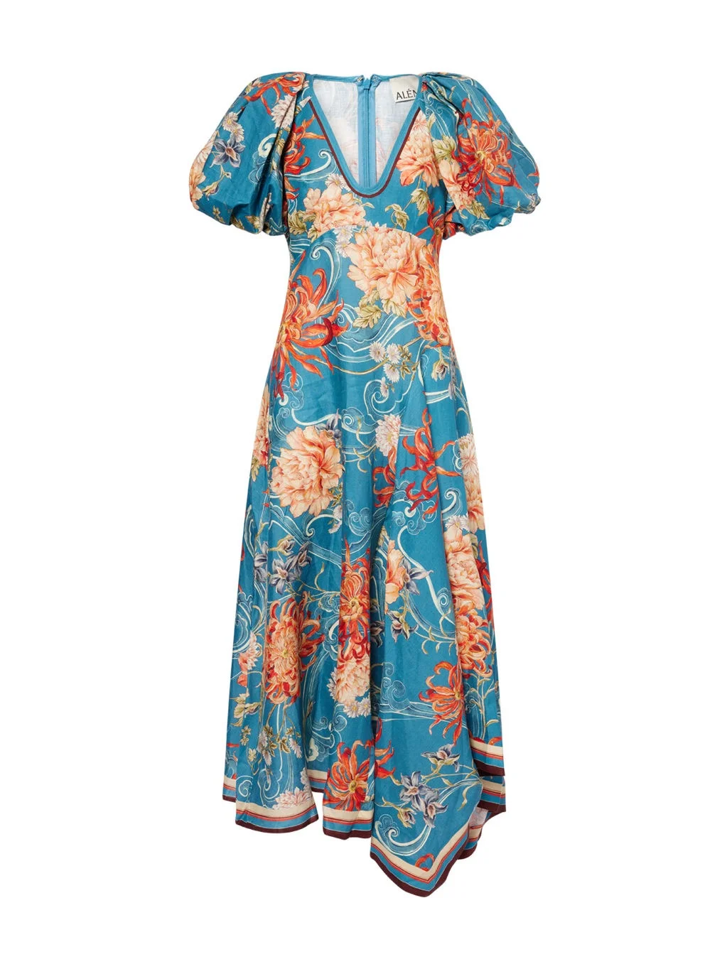 Fletcher Puff-Sleeve Ramie Midi Dress - 1