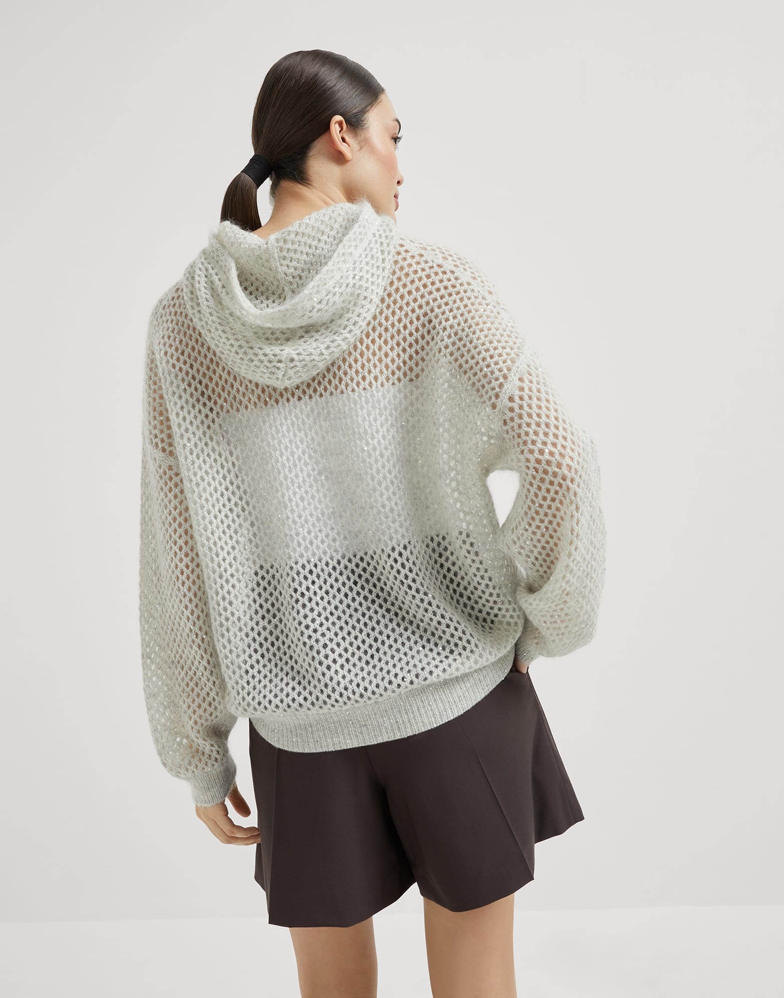 Mohair, cotton and wool dazzling mesh hooded knit sweatshirt - 2