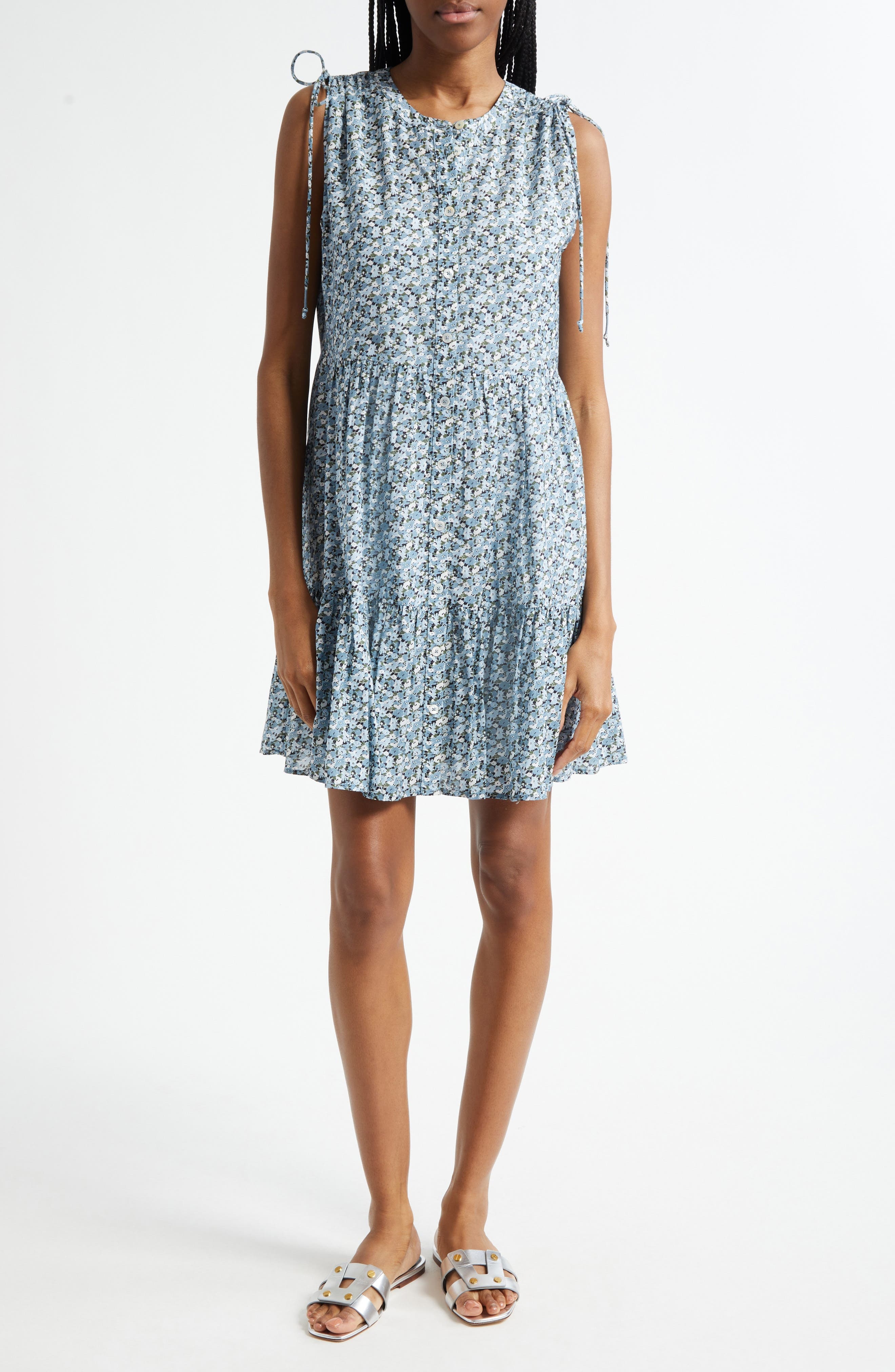 Veronica Beard Yulianna Floral Cotton Blend Dress in Lake Mist Multi at Nordstrom - 1