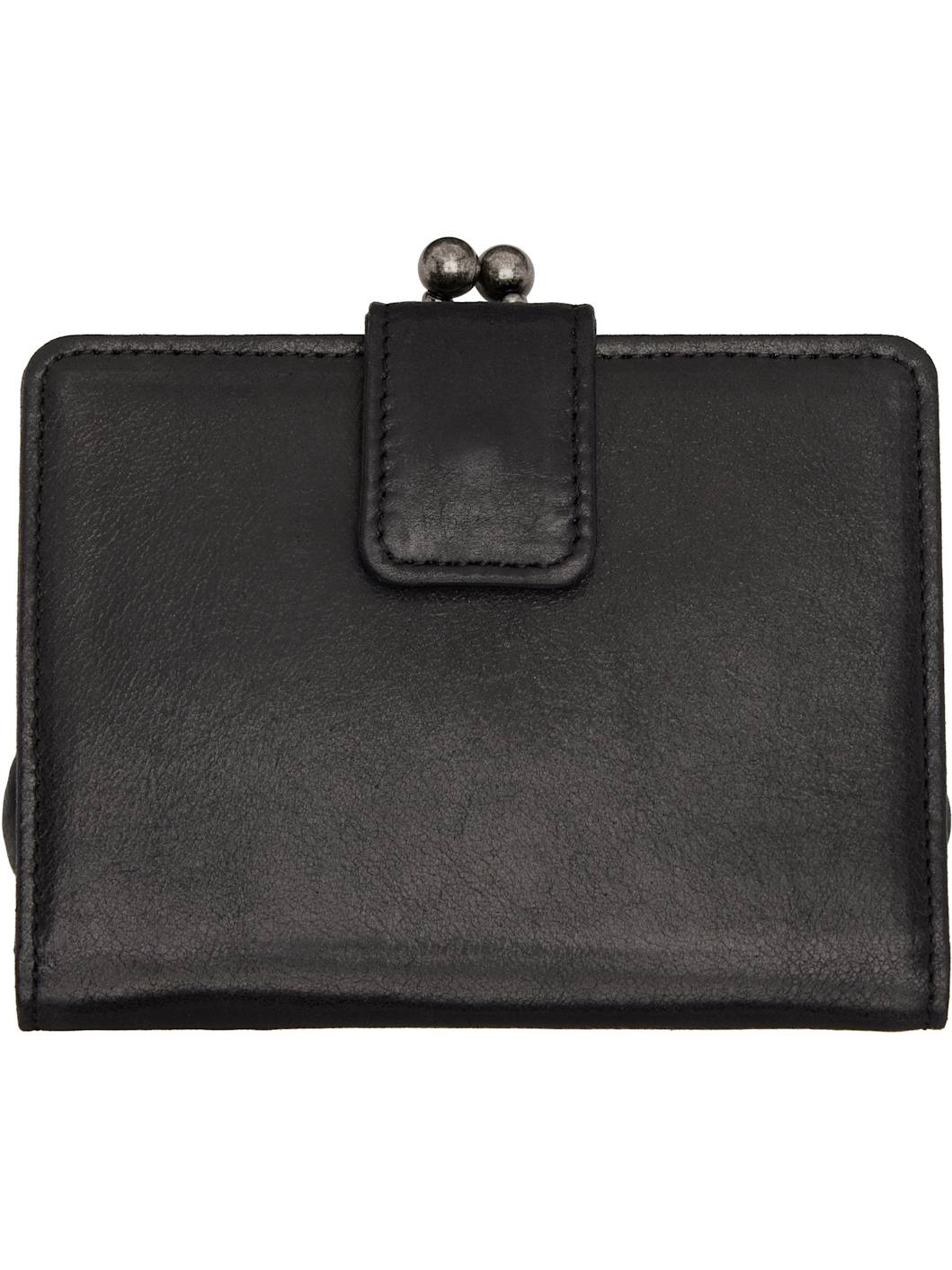 Black Leather Metal Clasp Wallet - 2