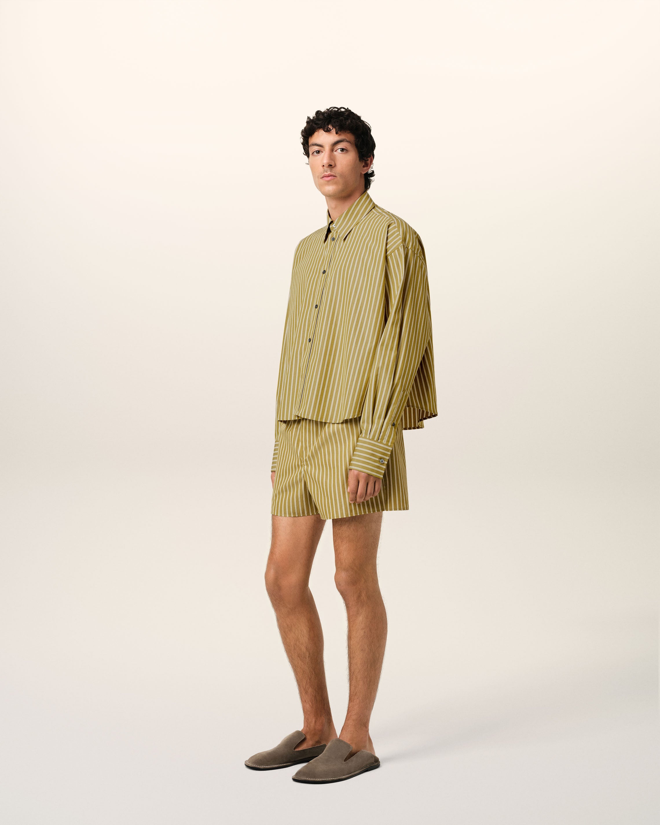 KHAKI COTTON CROPPED OVERSIZED SHIRT - 6