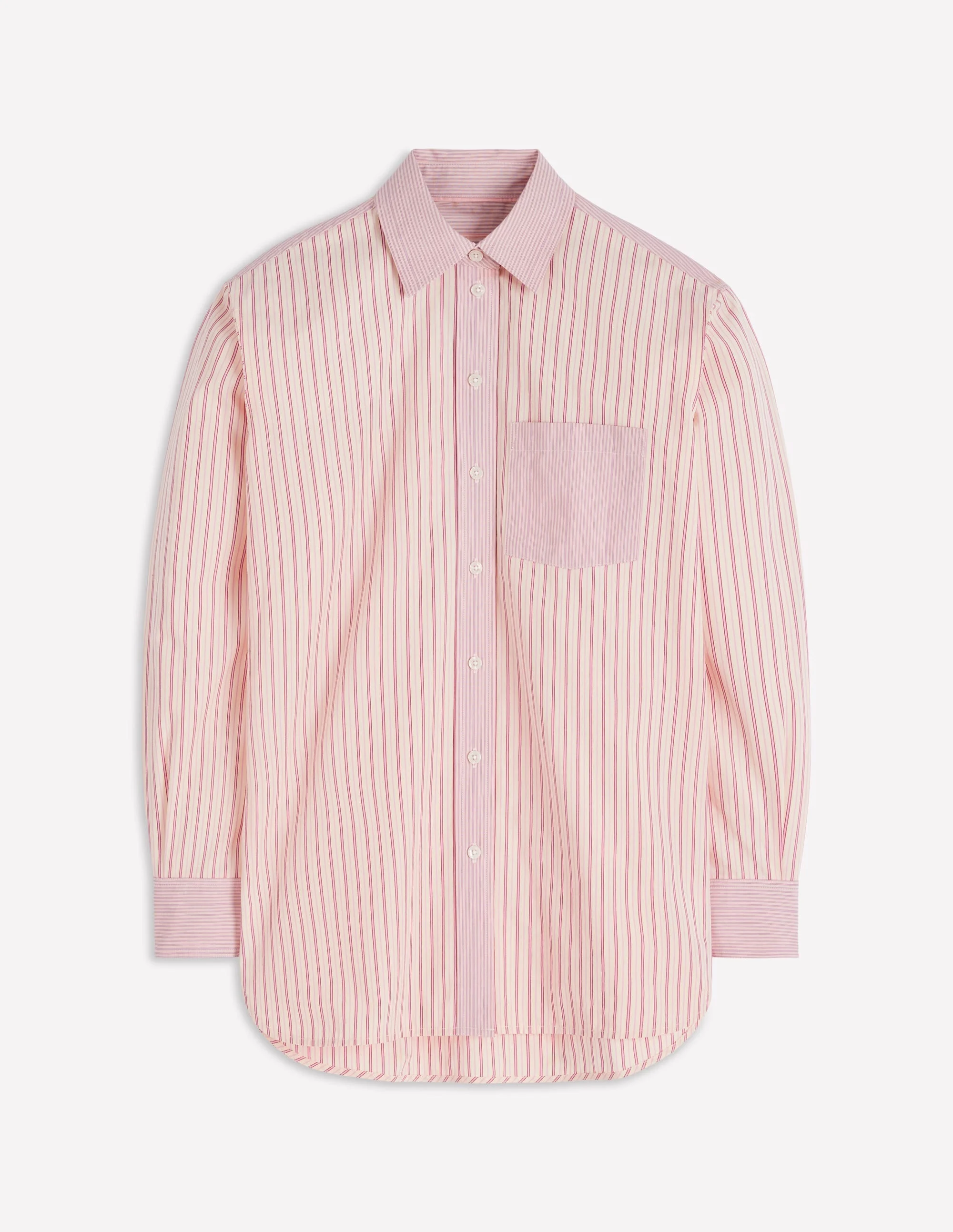 Sadie Relaxed Cotton Shirt-Pink Stripe Hotch - 1