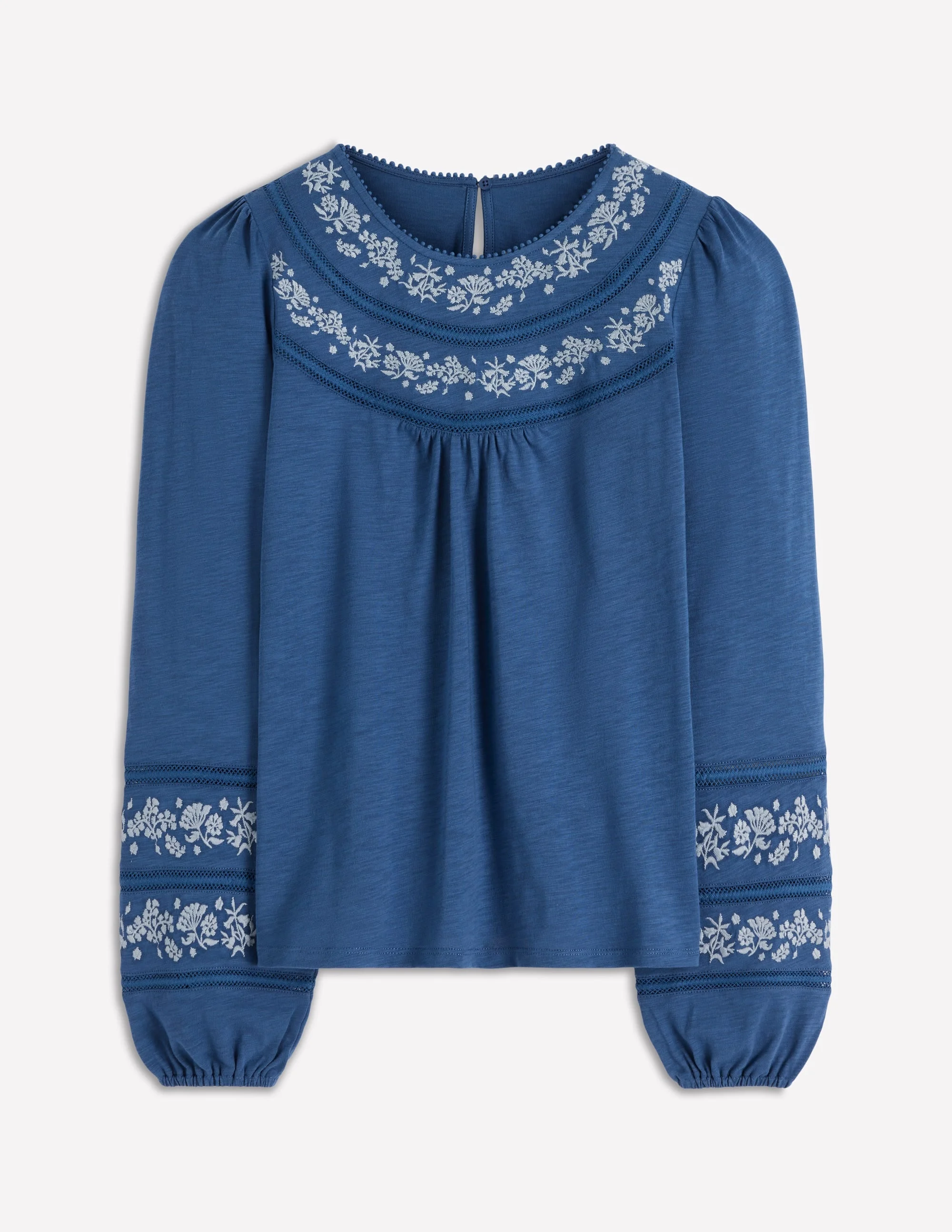 Rosie Embroidered Jersey Top-Denim Blue - 1