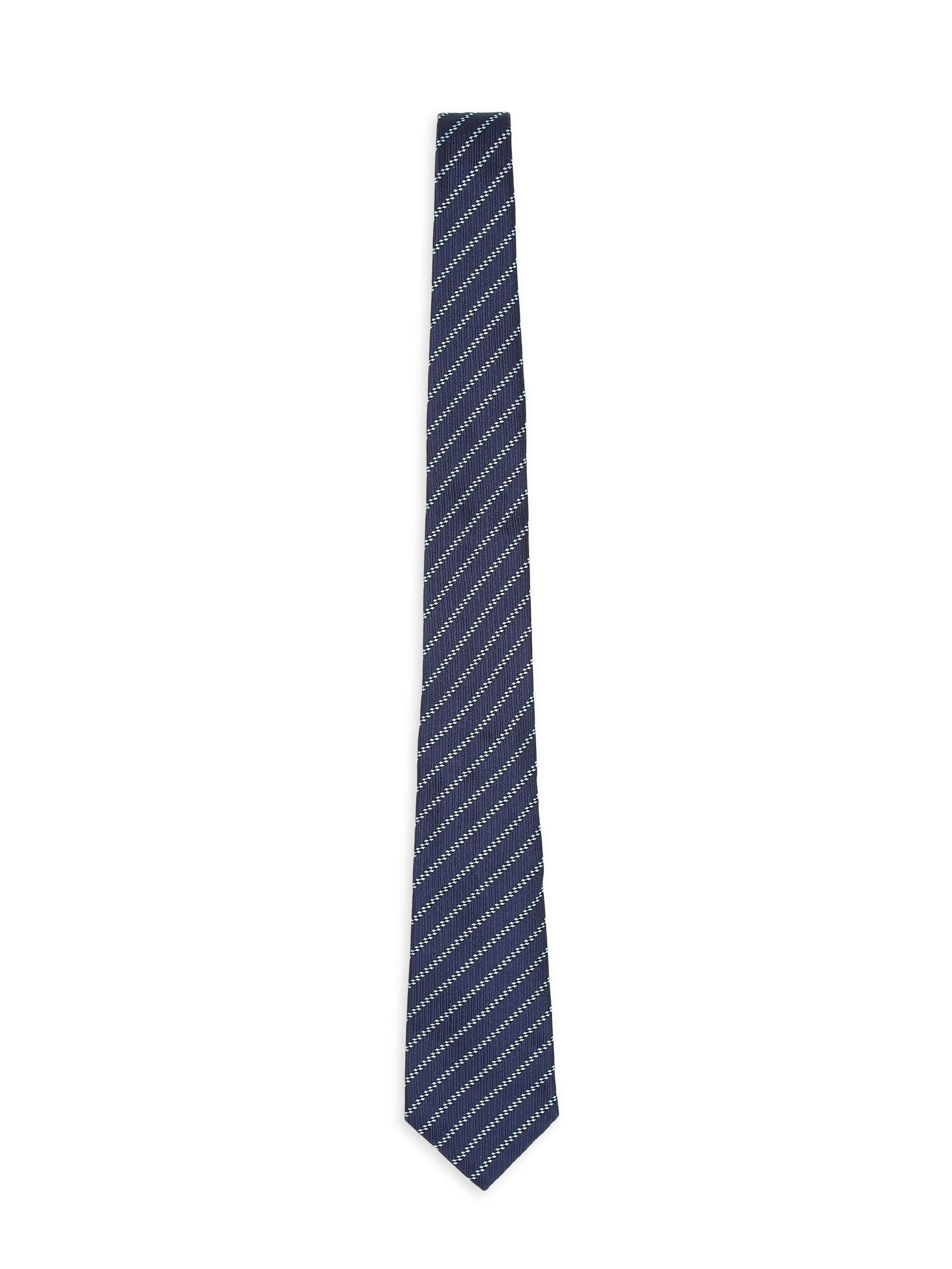 Men's Diagonal Striped Silk Jacquard Tie - Blu Notte - 1
