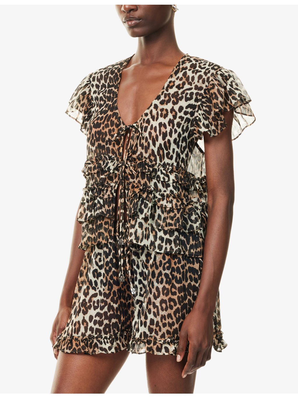 Leopard Ruffled Woven Top - 3