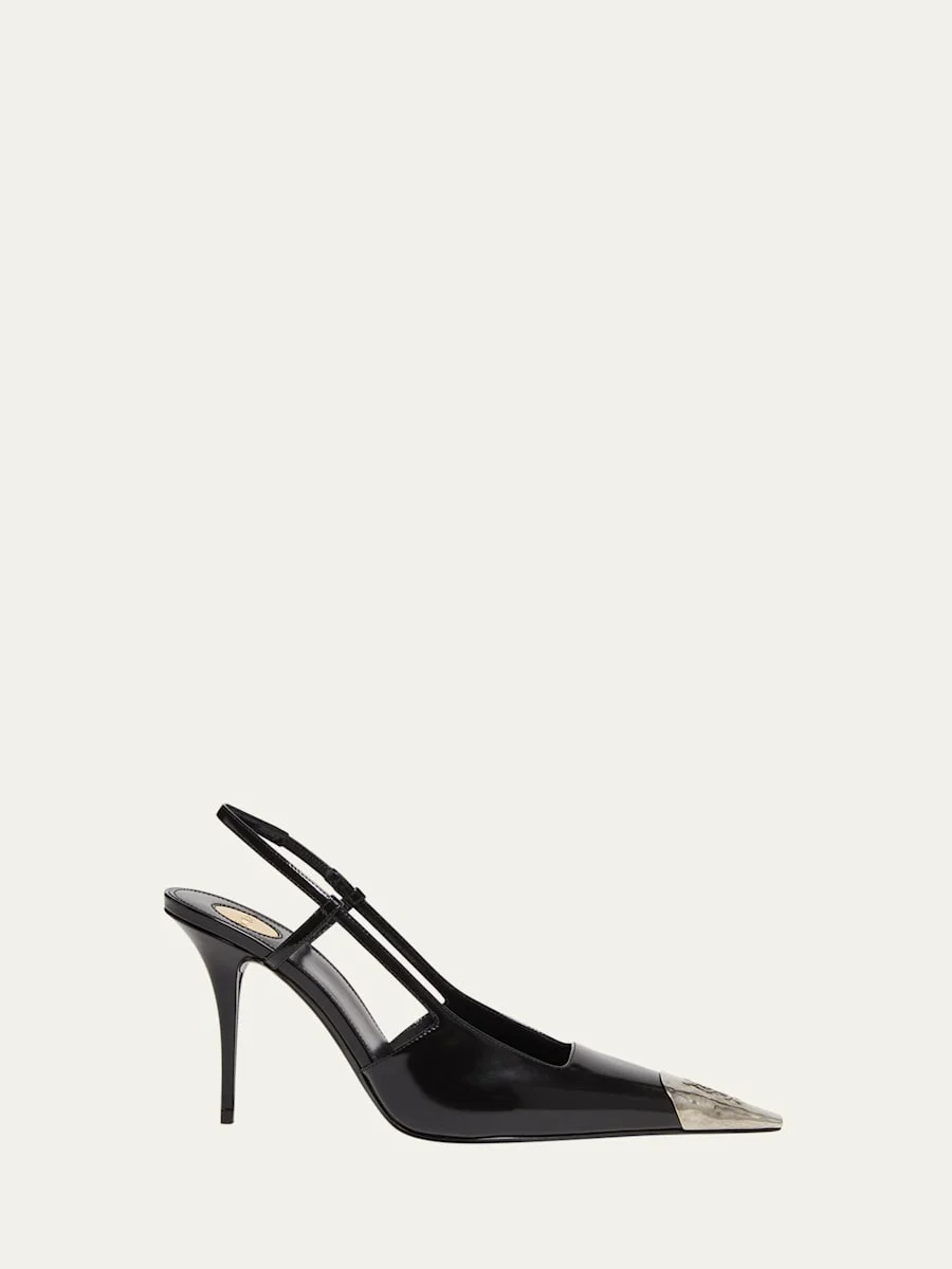 90mm Jeanne Leather Slingback Pumps - 1