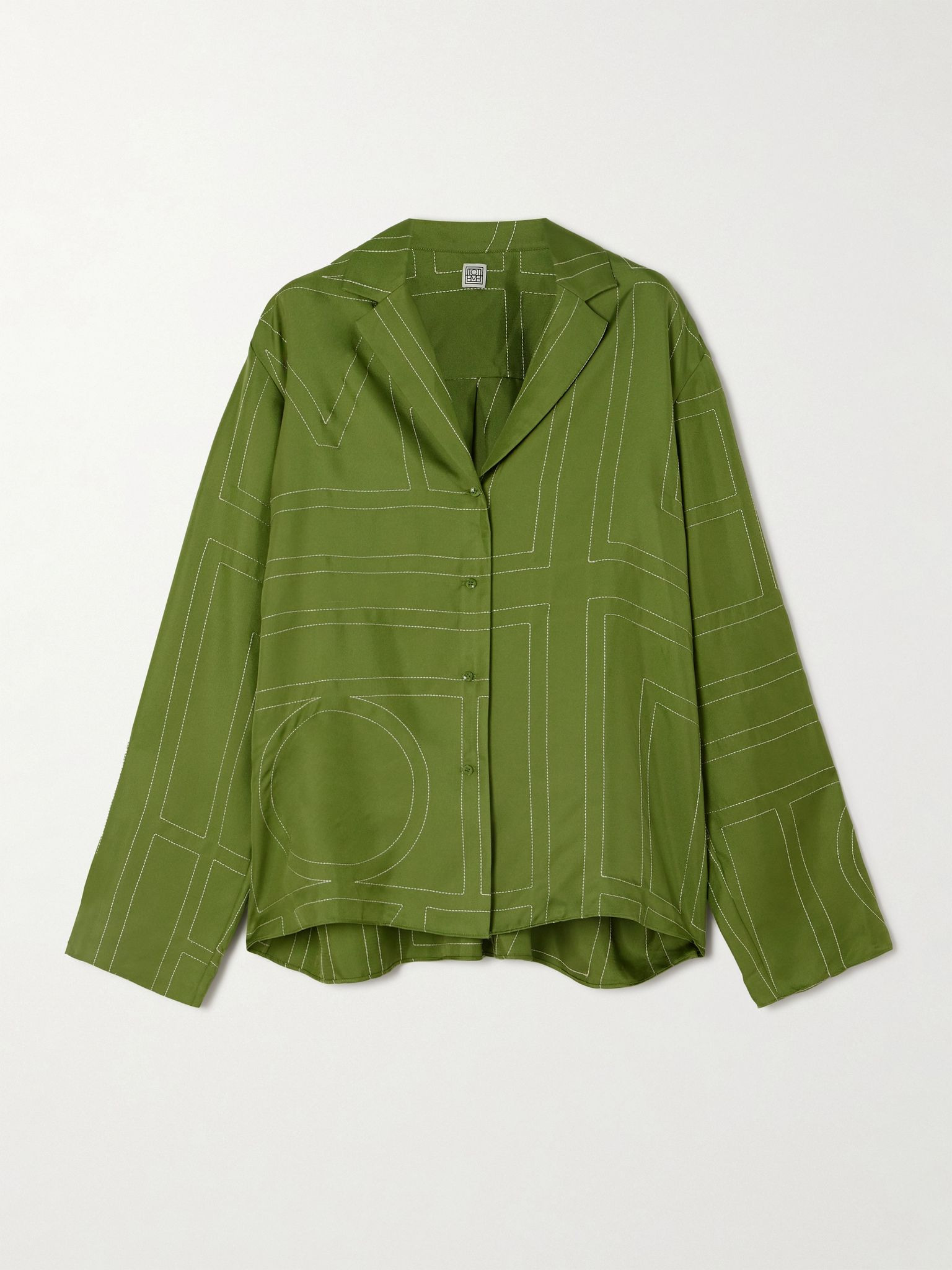 Embroidered silk-twill shirt Green - 1