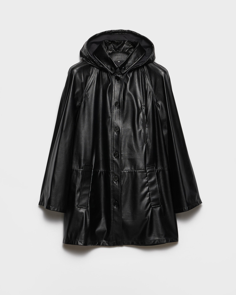 Hooded nappa leather and fabric caban jacket 1