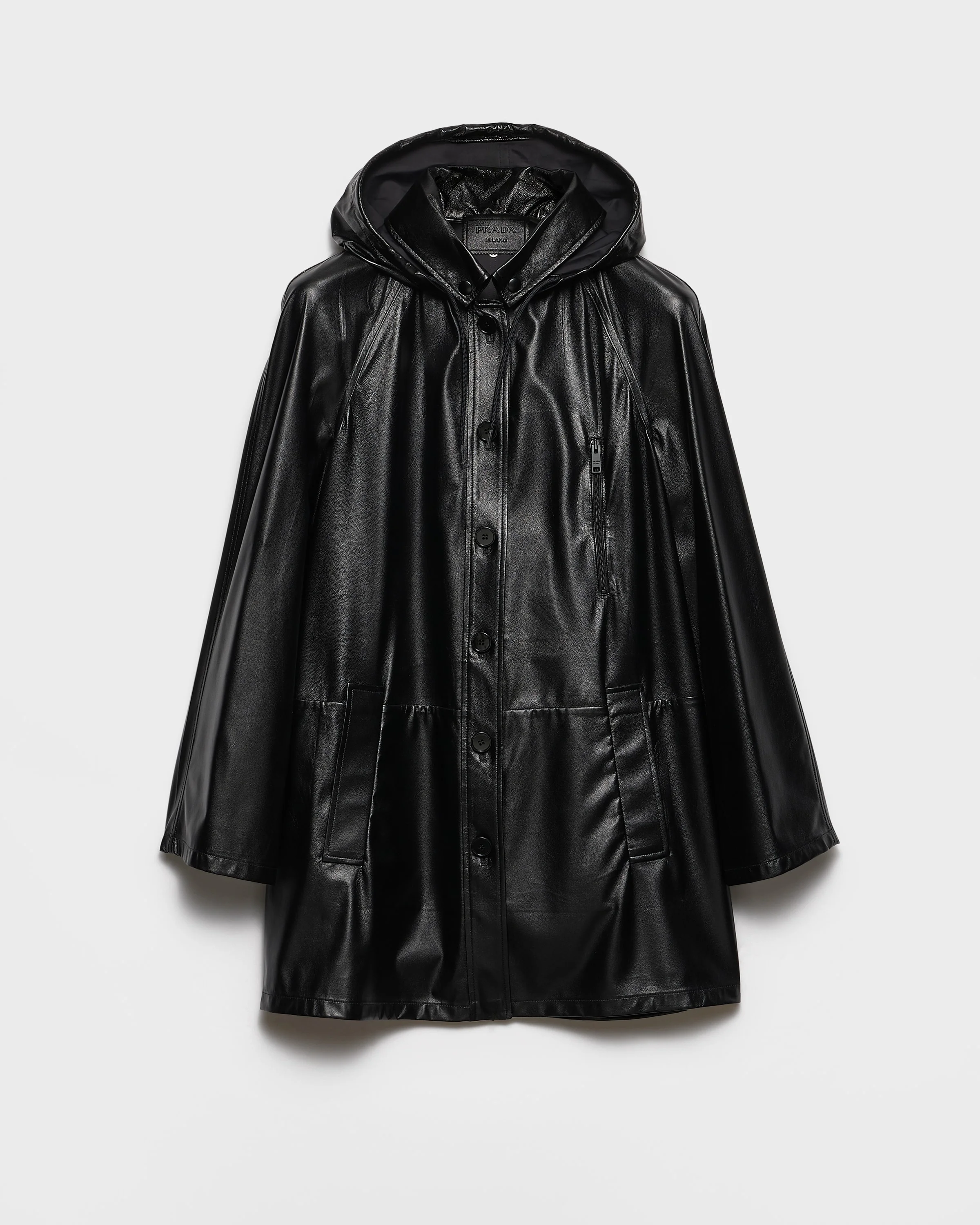 Hooded nappa leather and fabric caban jacket - 1