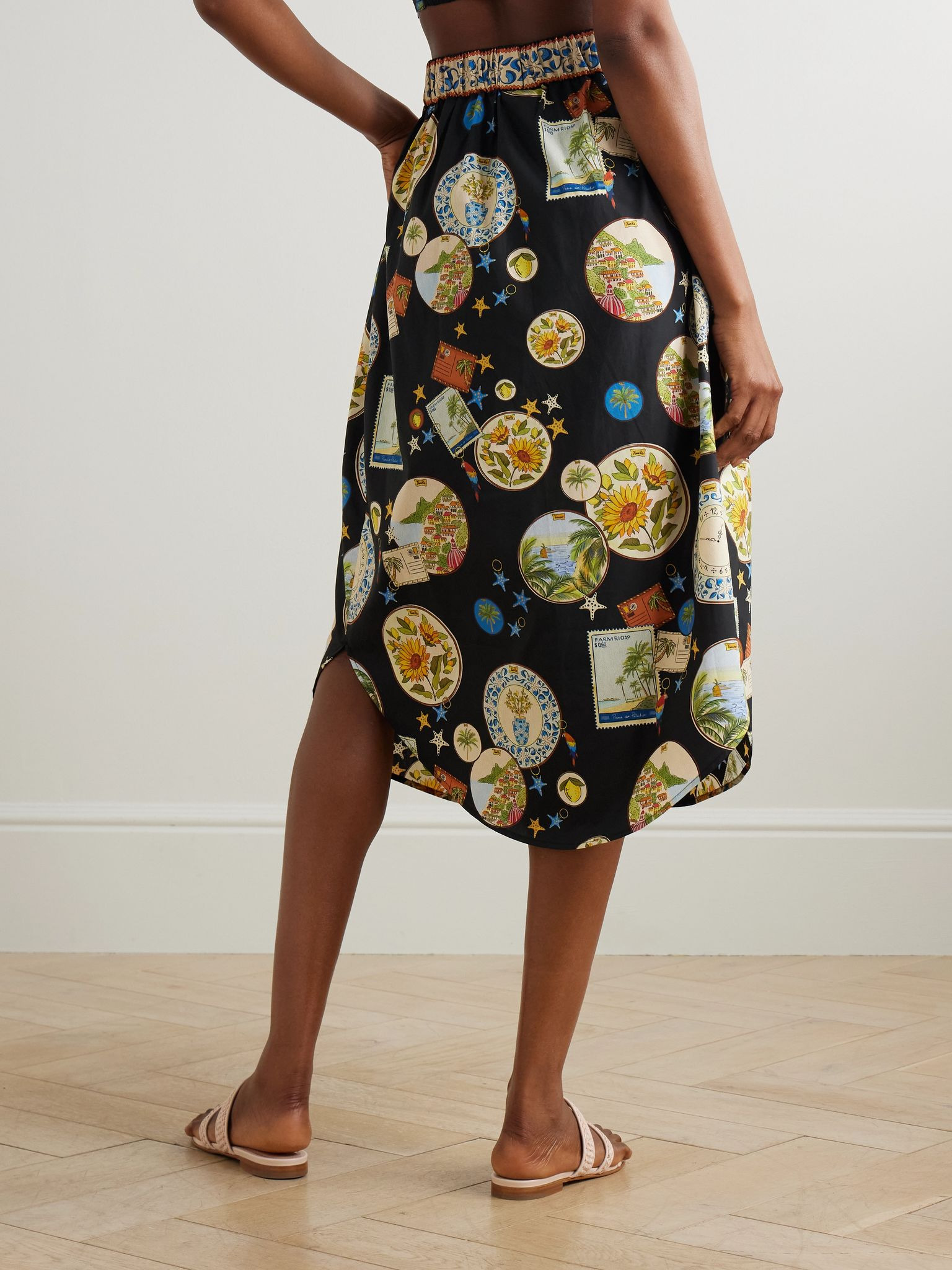 Printed cotton midi skirt Black - 3