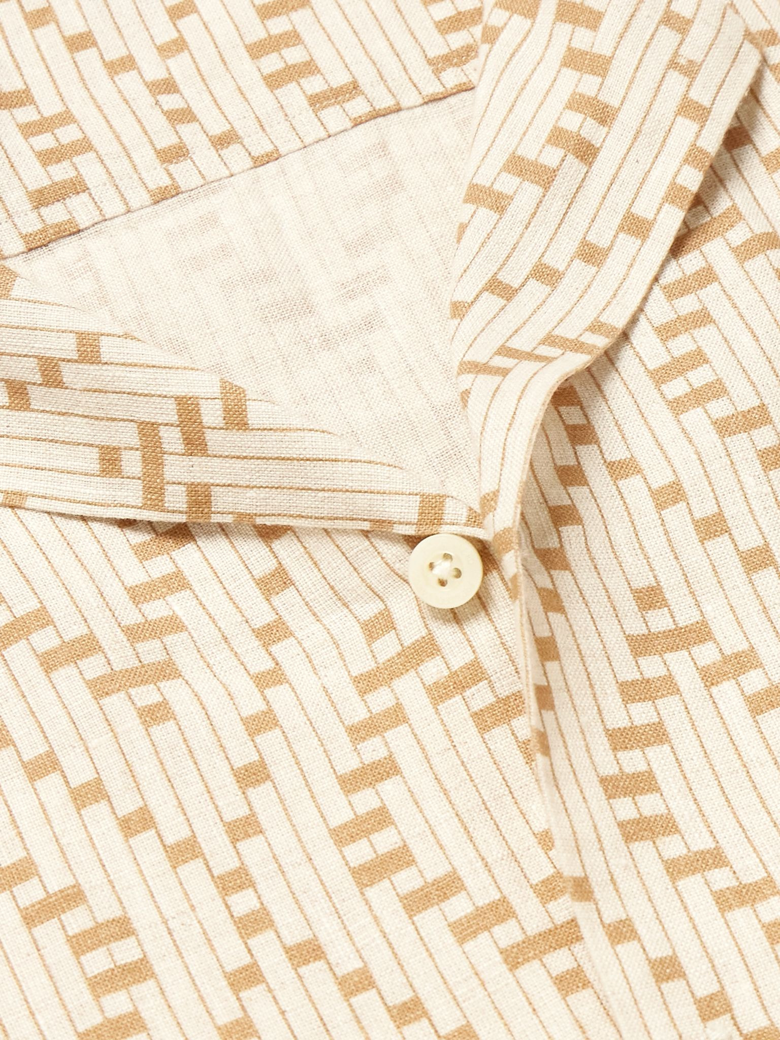 Roberto Camp-Collar Printed Linen Shirt Beige - 4