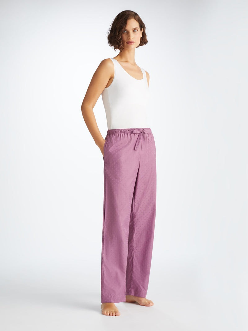 Derek Rose Women's Lounge Trousers Kate 10 Cotton Jacquard Purple outlook