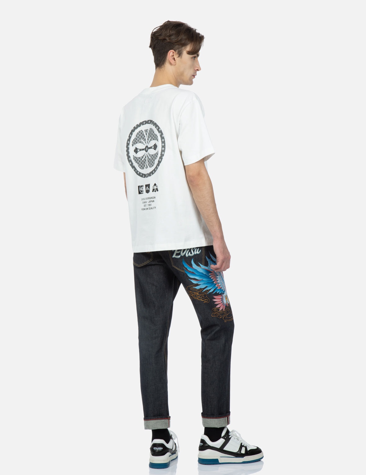 Seagull and Eagle Embroidery Cropped Carrot Fit Jeans #2017 - 3