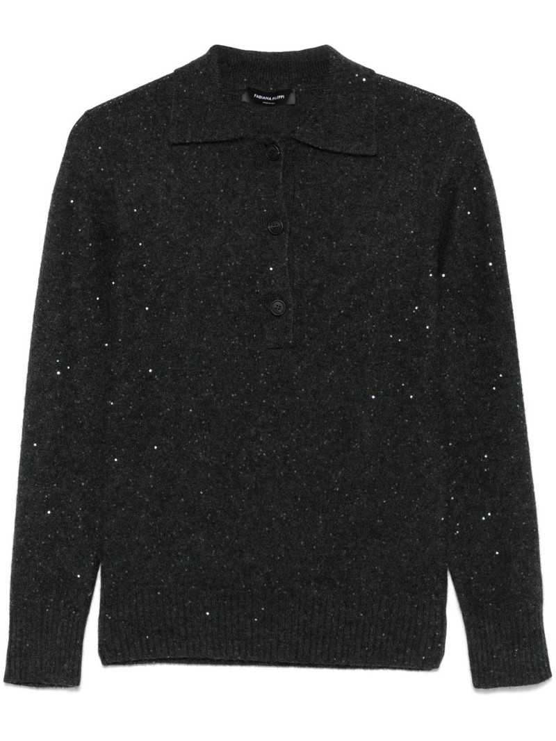 sequin-embellished polo sweater 1
