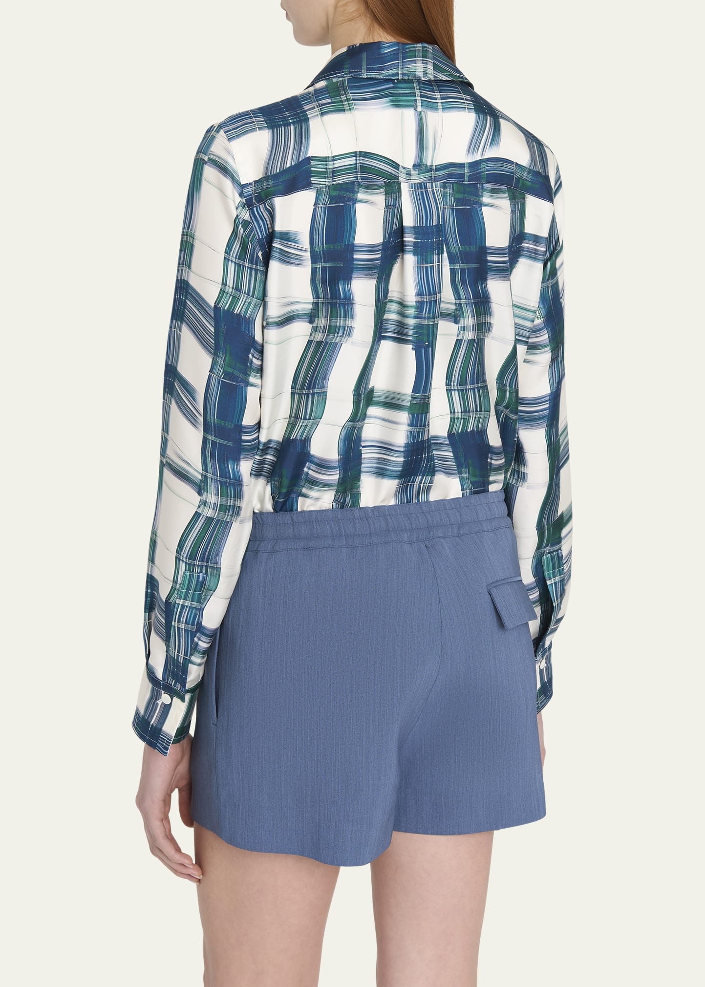 Brushstroke Check Button Down Silk Blouse - 3