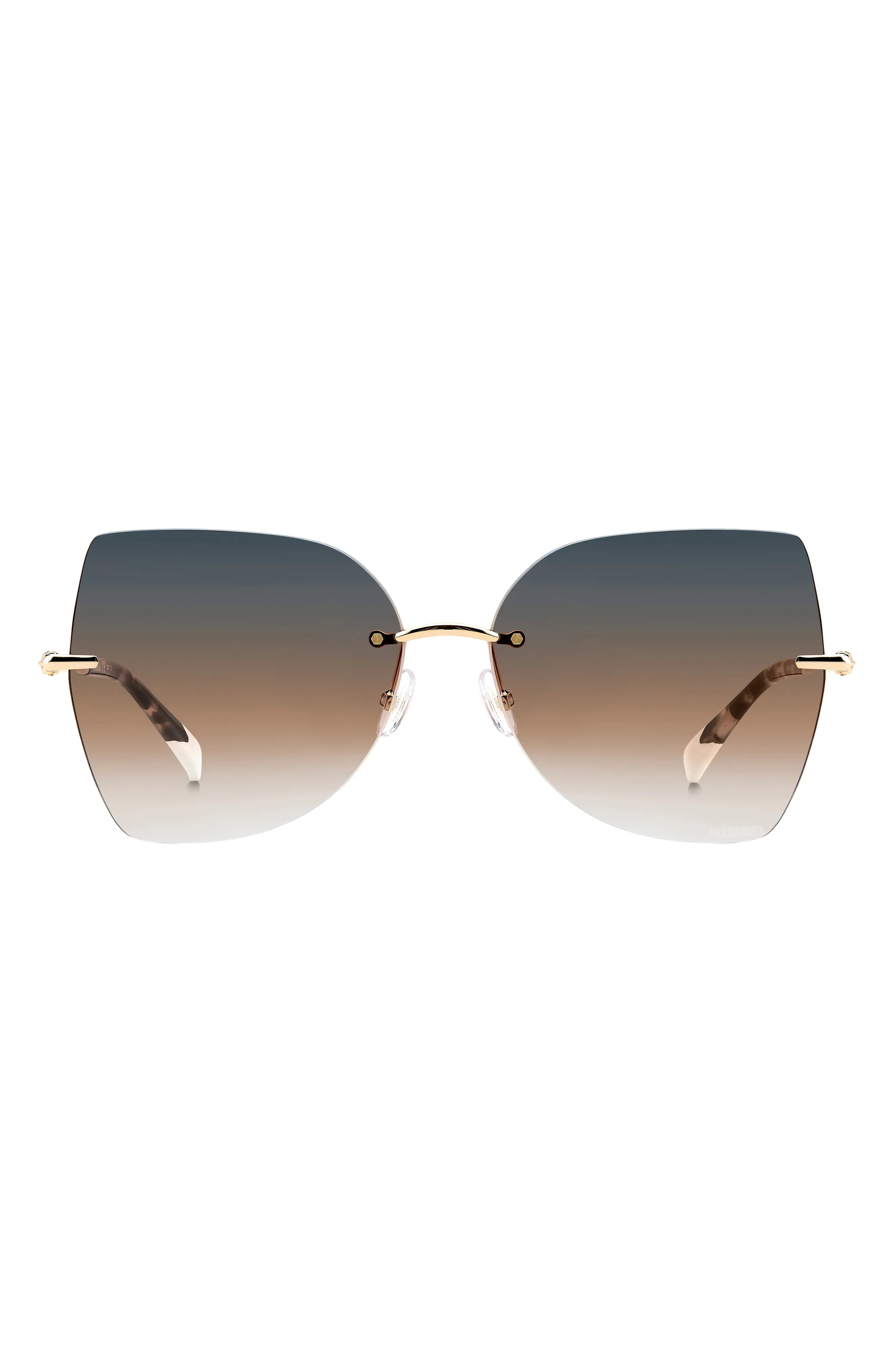 56mm Gradient Cat Eye Sunglasses in Gold/Gray Brown - 1