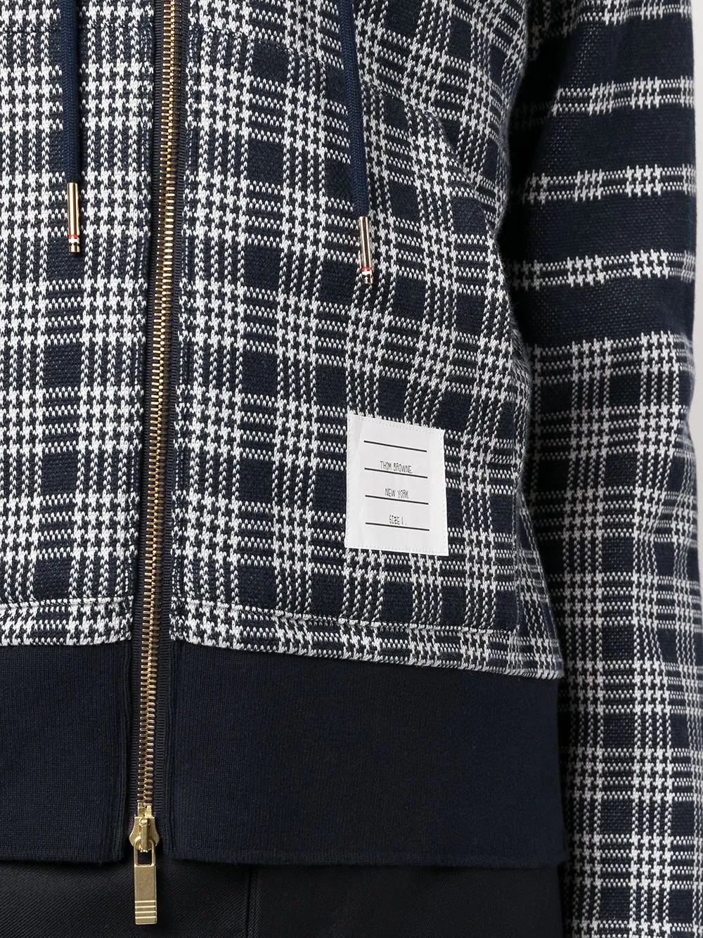 ZIP UP HOODIE W/ 4BAR IN MICRO CHECK JACQUARD - 5