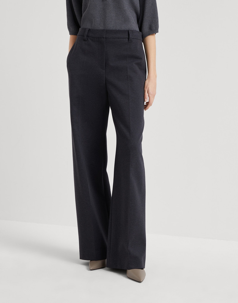 Stretch cotton couture interlock loose flared trousers - 1
