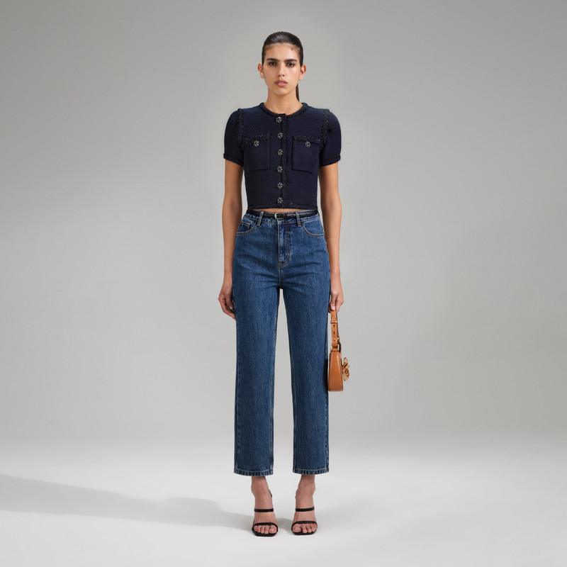 Navy Knit Crop Cardigan 1