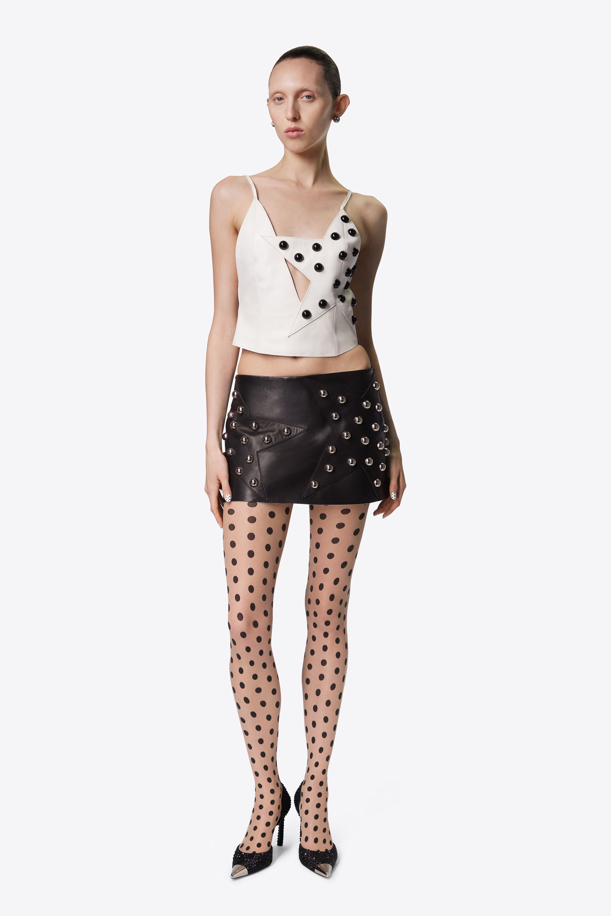 STUDDED POLKA DOT LEATHER SKIRT - 4