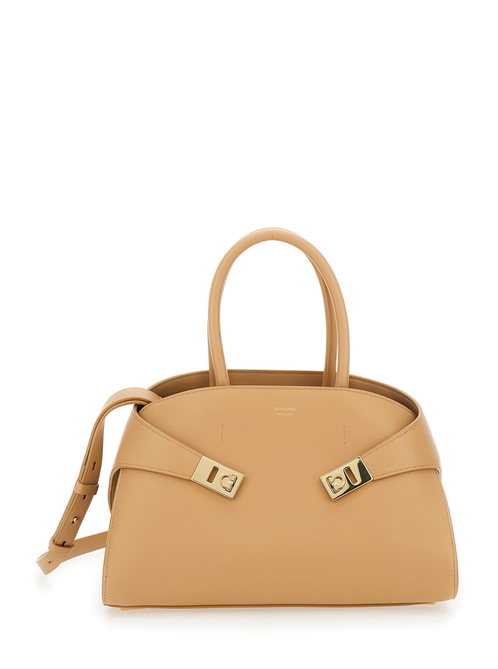 Ferragamo Women 'Hug Small' Beige Handbag With Logo And Gancini Buckle In Leather Woman - 1