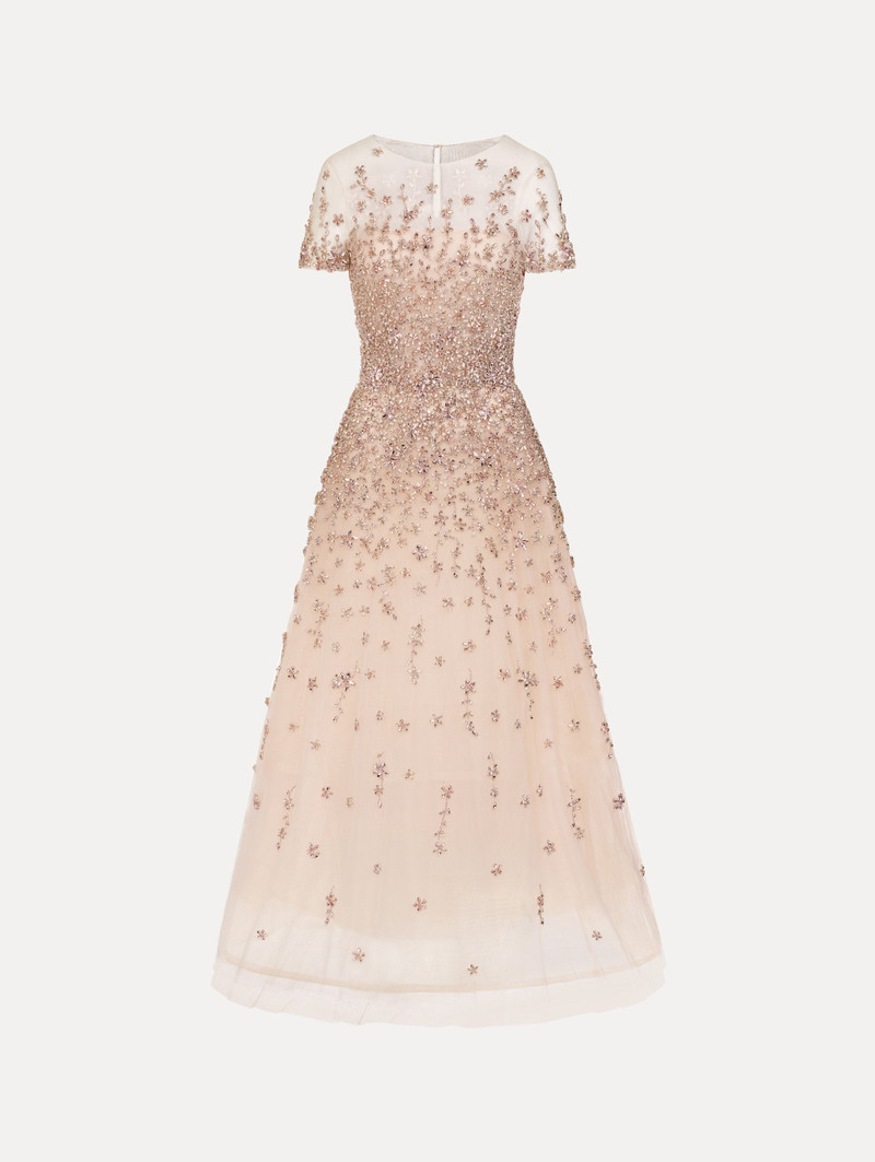 PORCELAIN FLOWER CRYSTAL EMBROIDERED DRESS 1