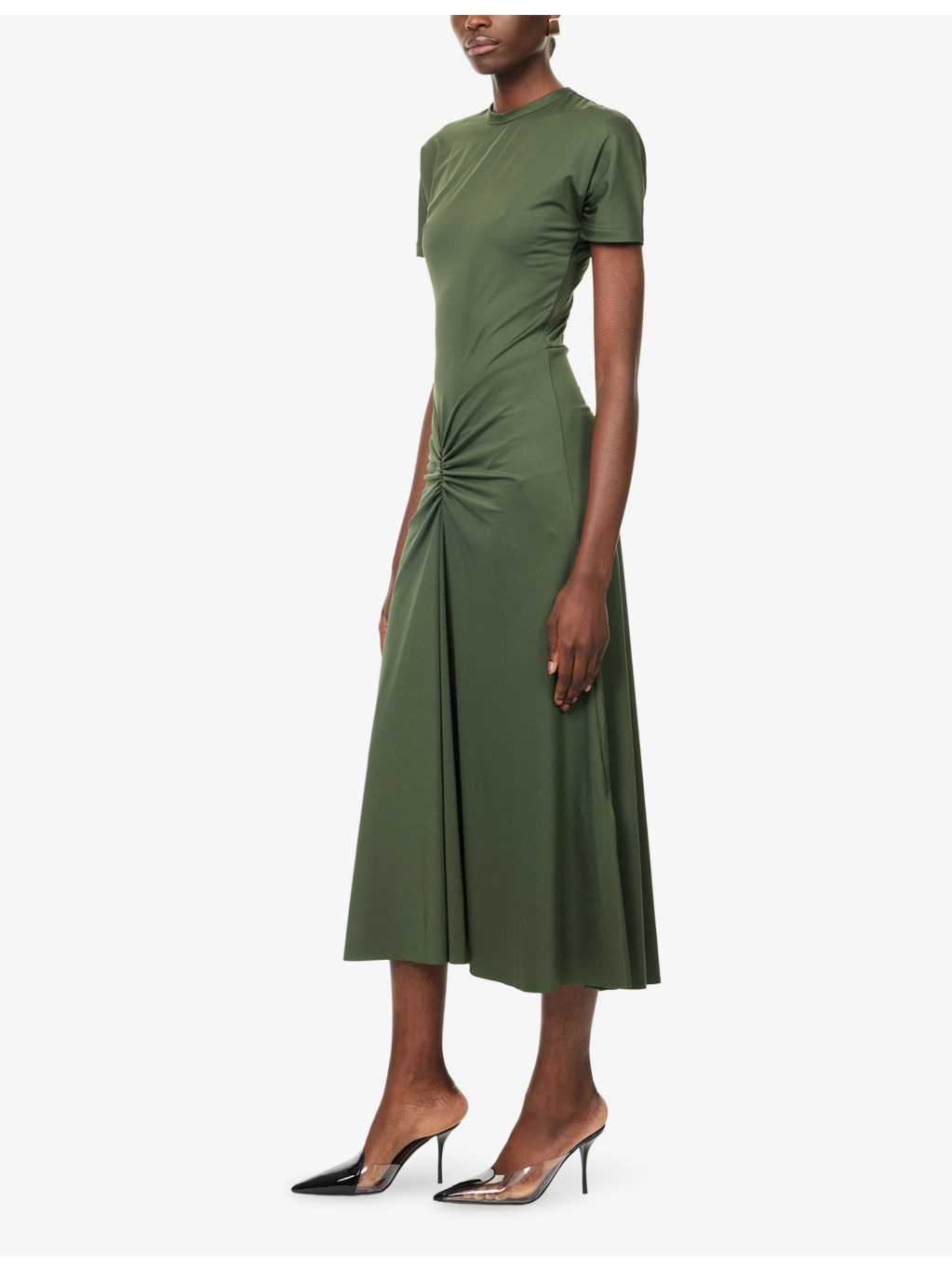 Ruched Short-Sleeves Stretch-Woven Midi Dress - 3