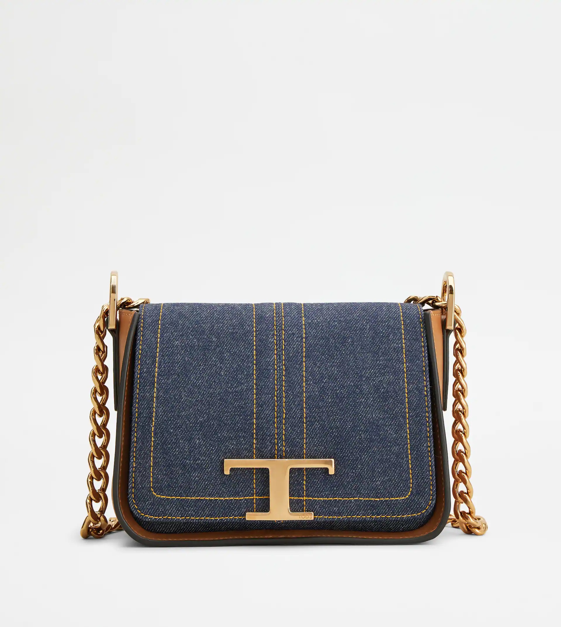 TIMELESS CROSSBODY BAG IN LEATHER AND DENIM - BROWN, BLUE - 1