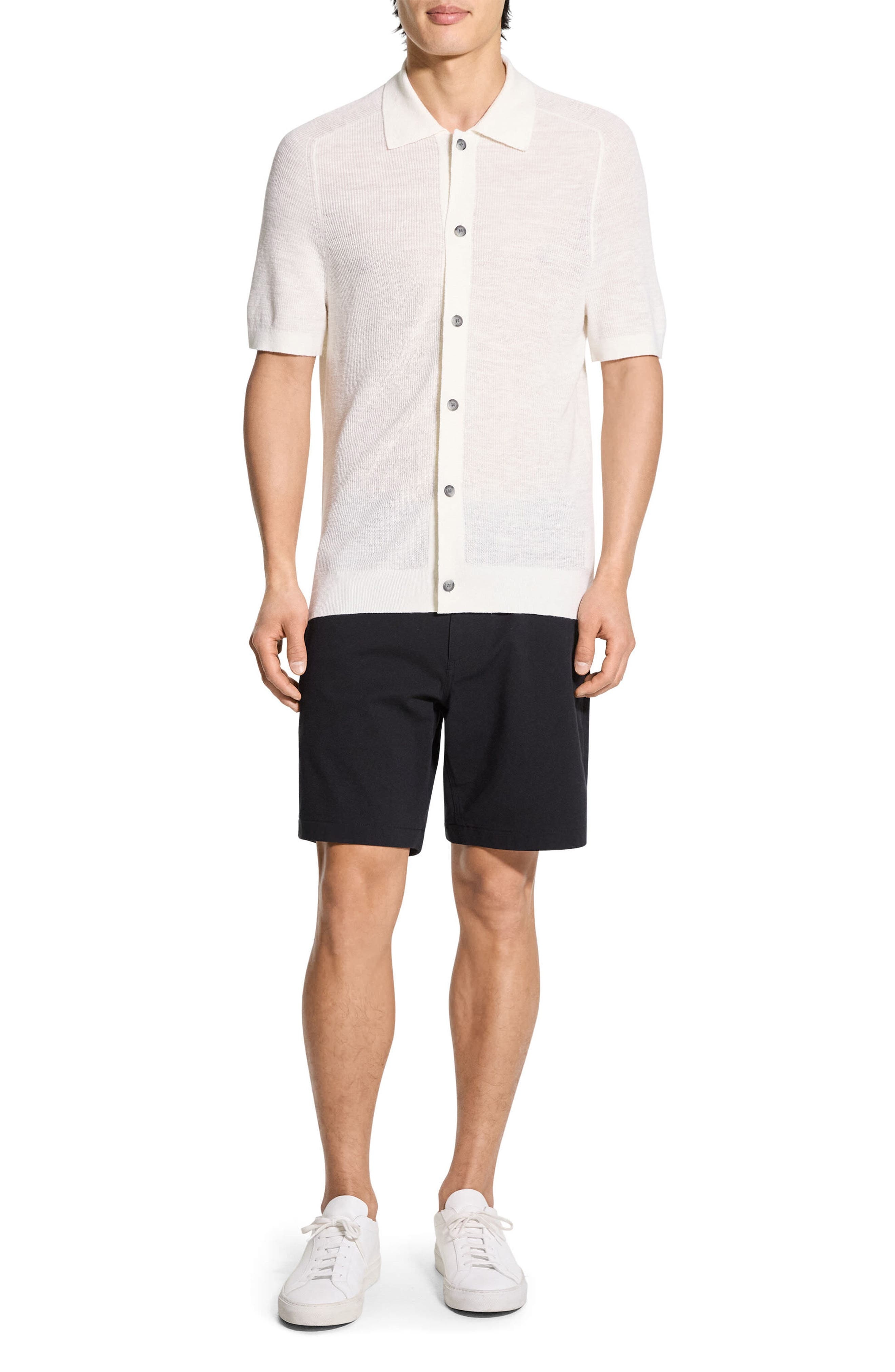 Theory Pacific Line Short Sleeve Linen & Cotton Blend Cardigan in White at Nordstrom - 6