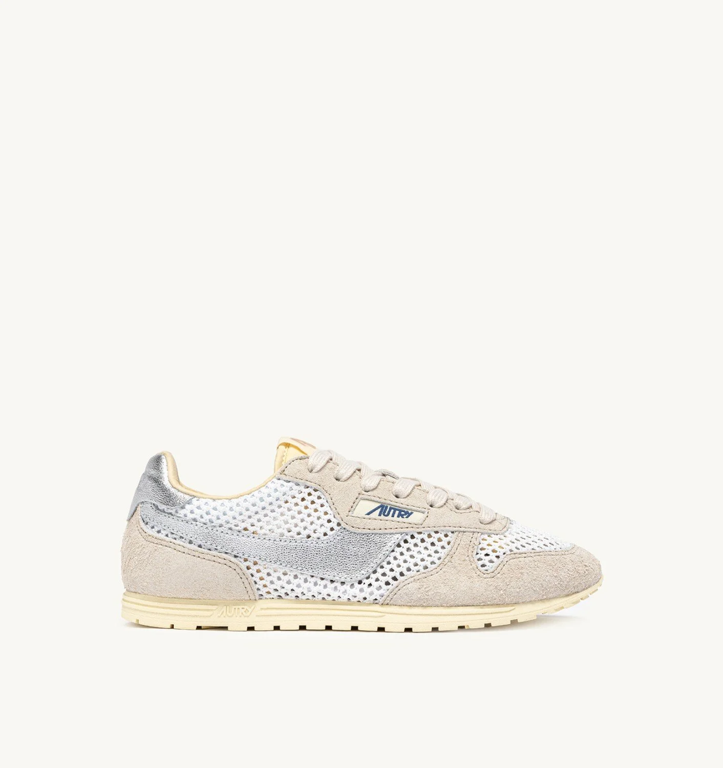 WINDSPIN SNEAKERS IN WHITE SAND AND SILVER MESH AND LEATHER - 1