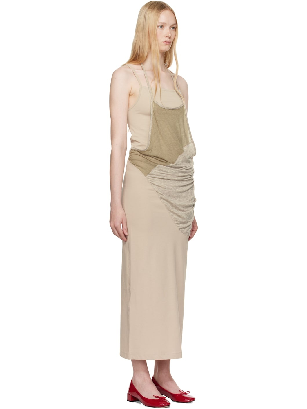 Beige Layered Halter Neck Maxi Dress - 2