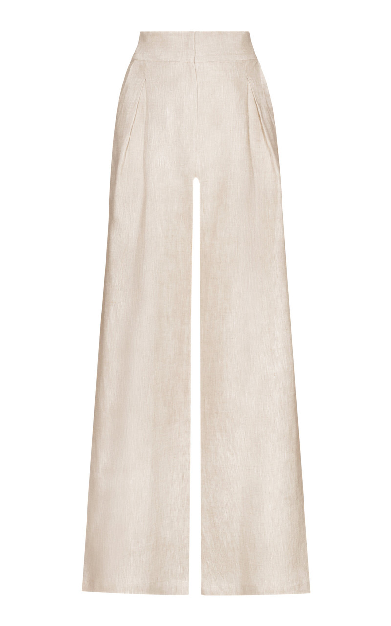 Desperte Pleated Linen Wide-Leg Pants neutral 1