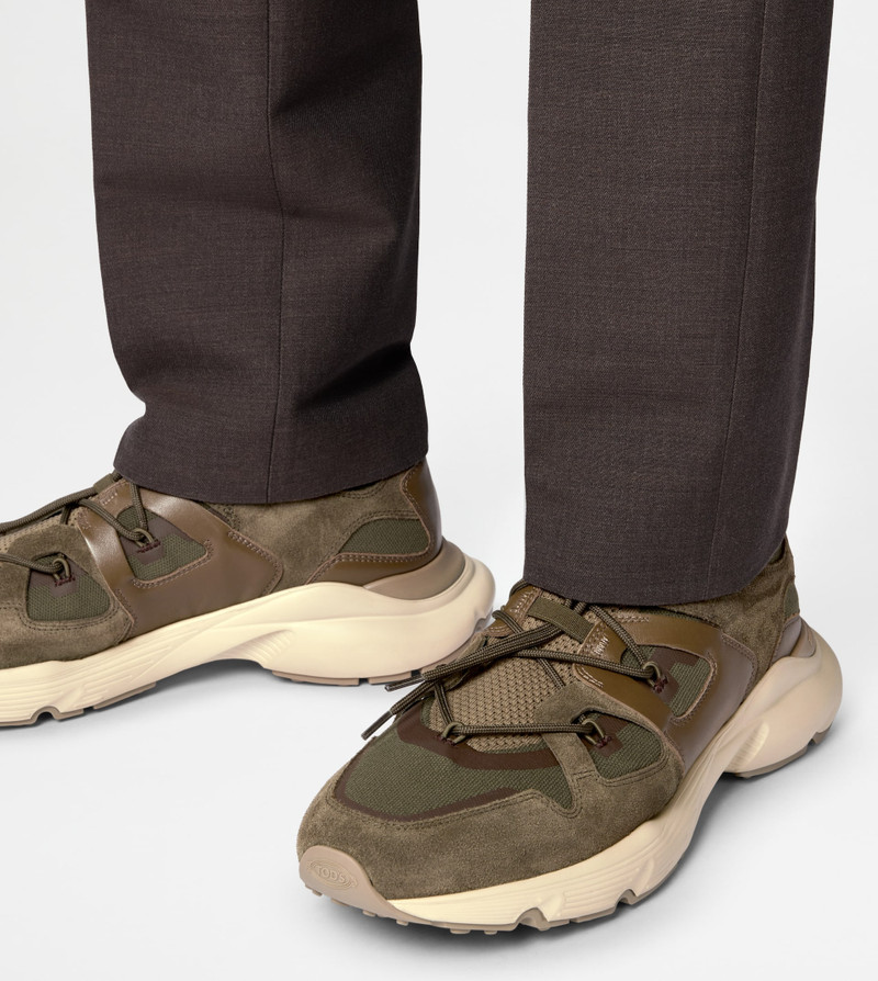 Tod's SNEAKERS IN LEATHER AND TECHNICAL FABRIC - GREEN, GREY outlook