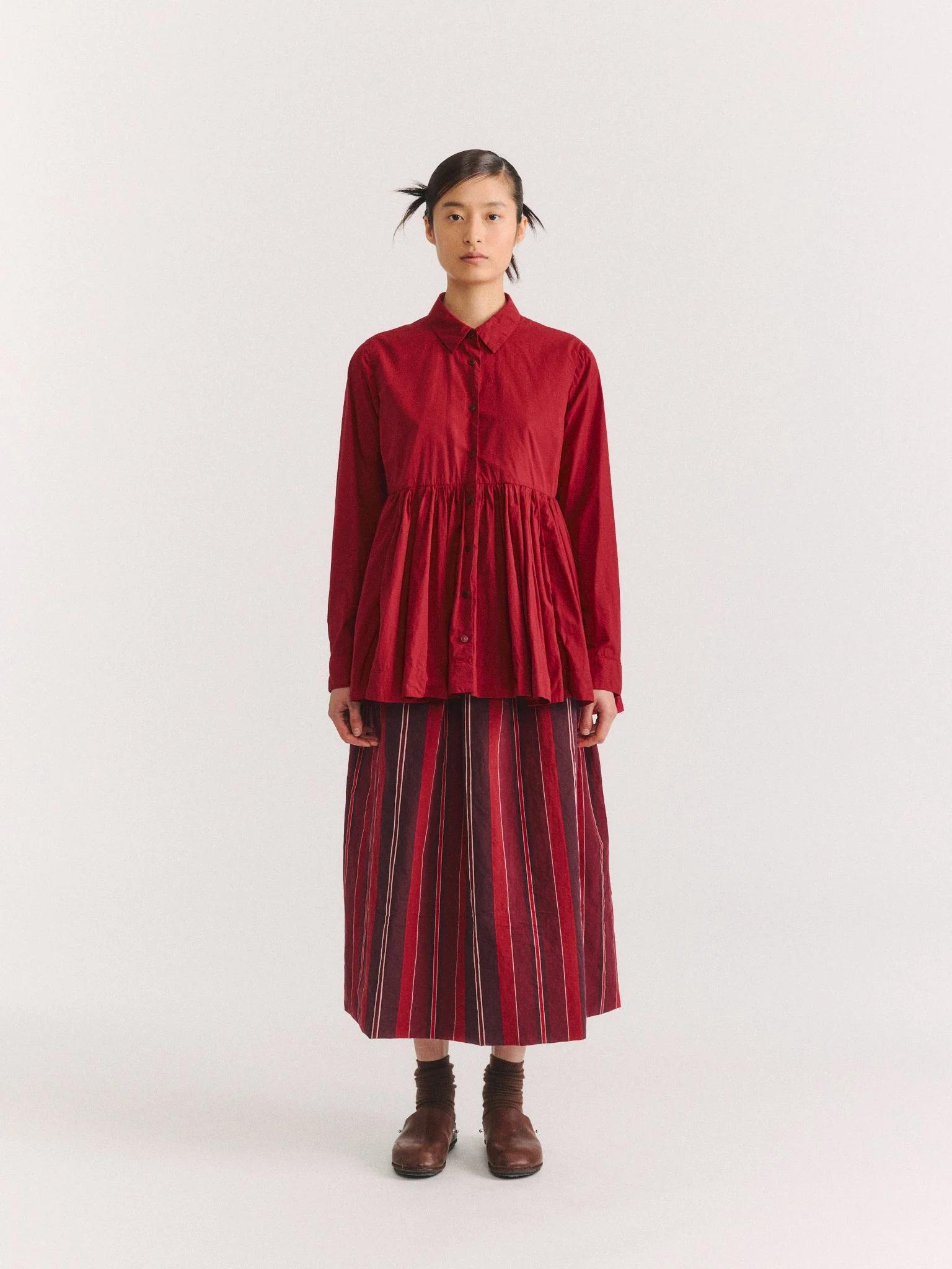 HALOE SHIRT - CHALK POPLIN - GARNET - 1