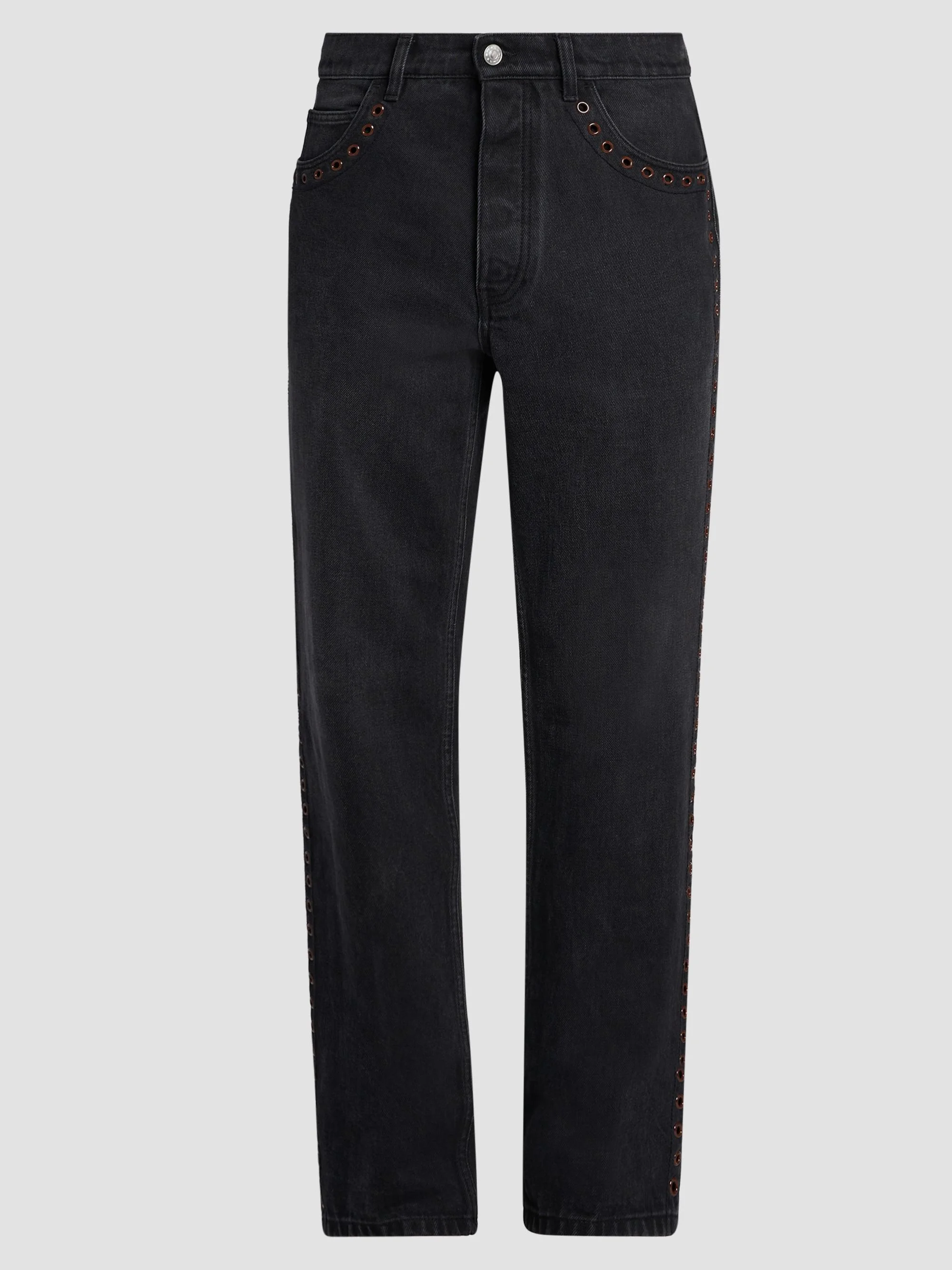 Men's Grommet-Trimmed Straight-Leg Jeans - Black - 1