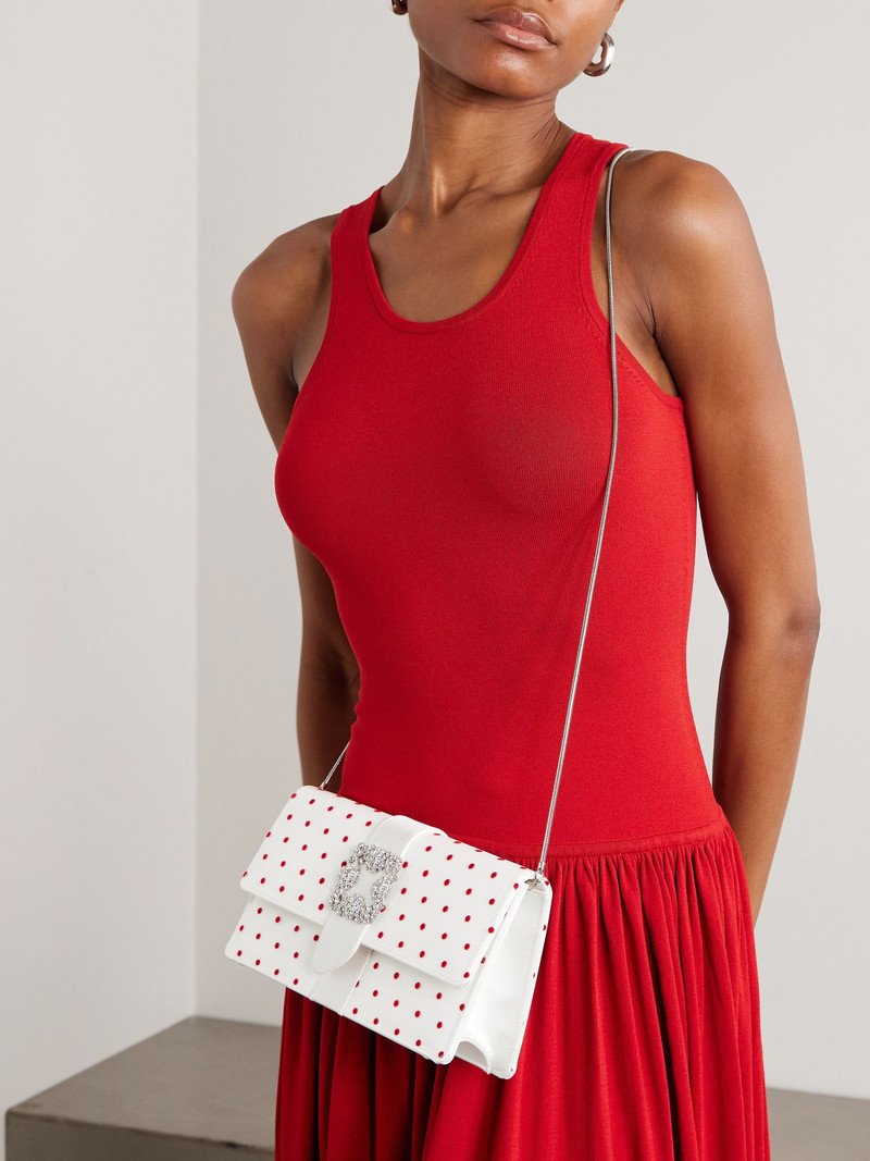 Manolo Blahnik Capri satin-trimmed crystal-embellished embroidered mesh clutch White outlook